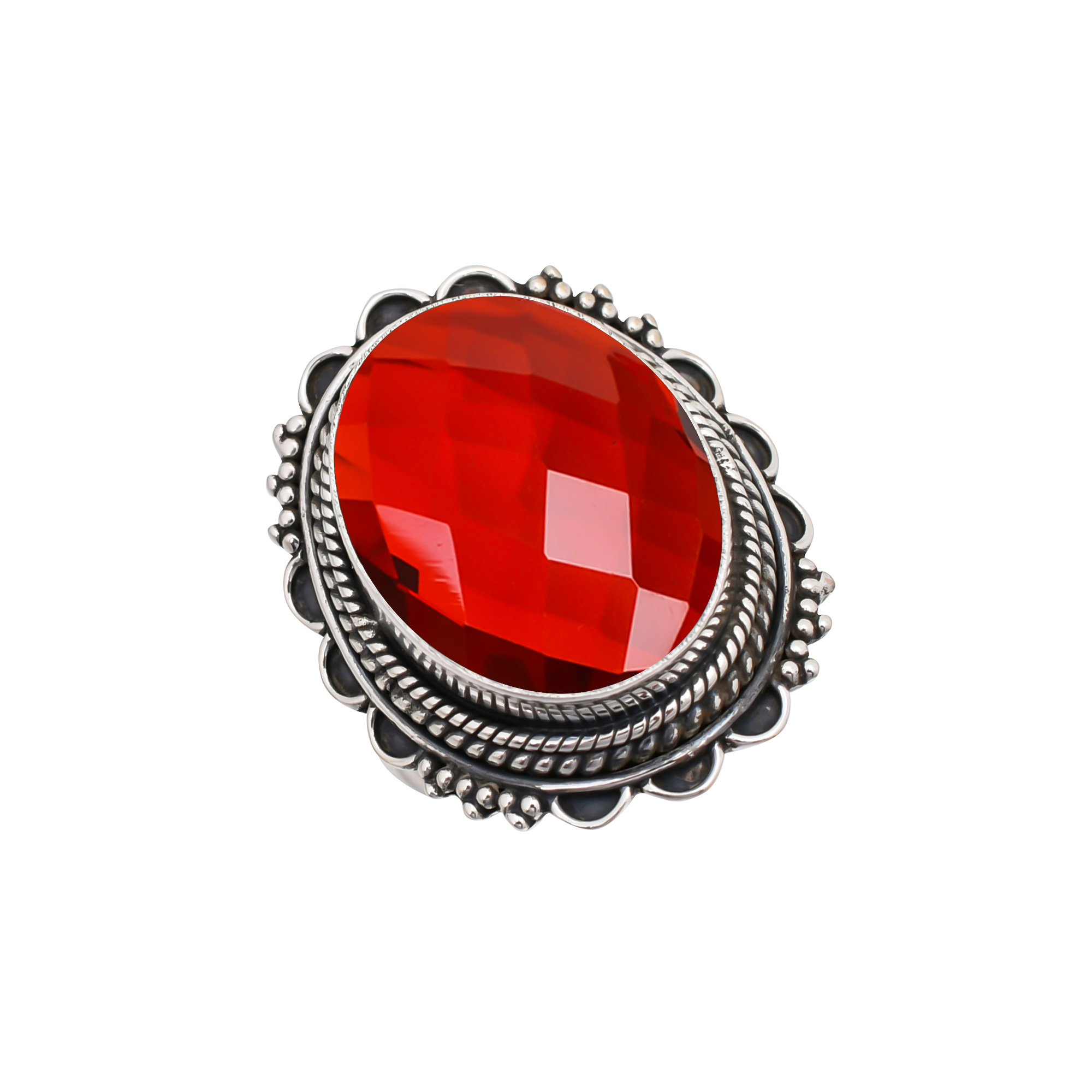 Red Garnet - Simulated Gemstone 925 Sterling Silver Ring