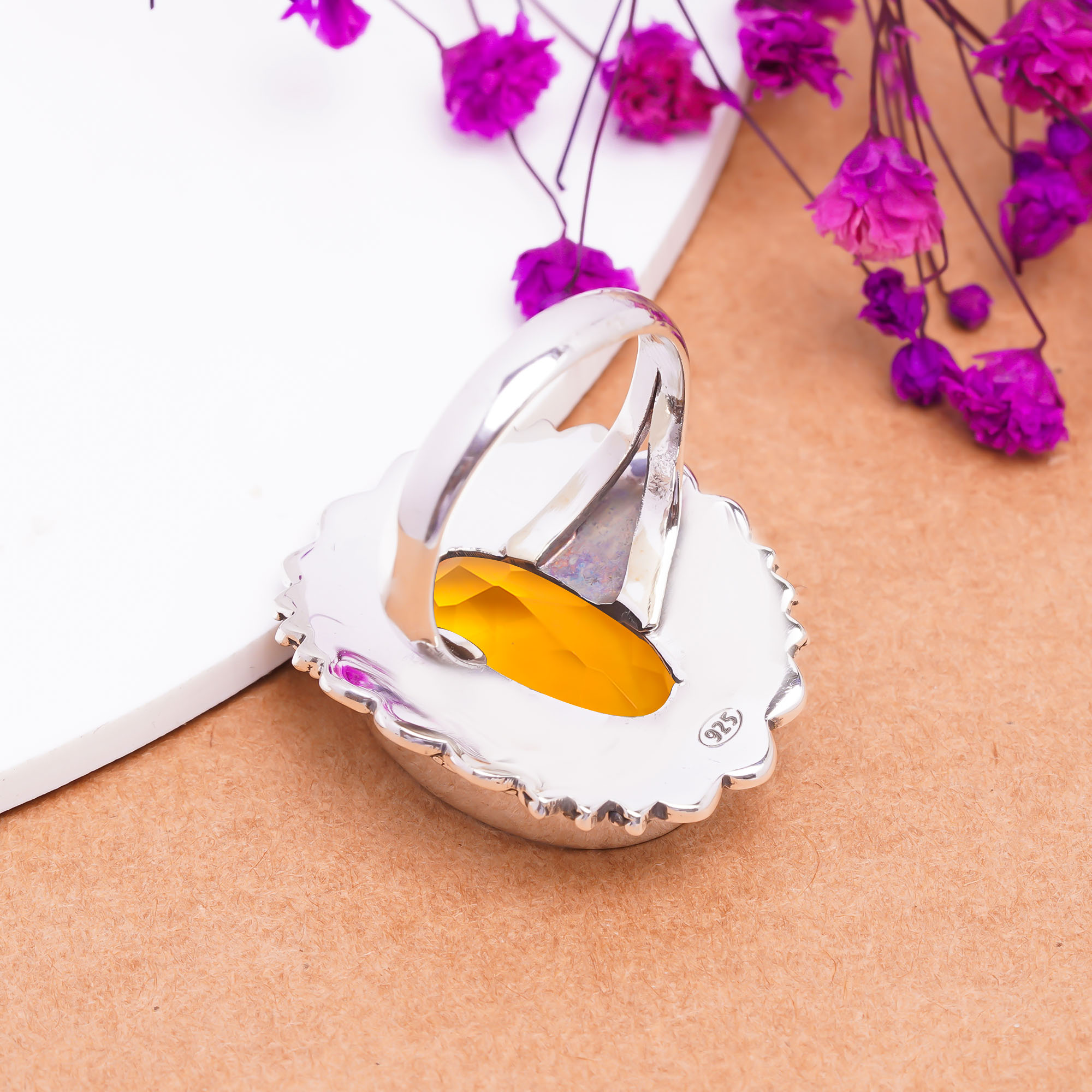 Citrine - Simulated Gemstone 925 Sterling Silver Ring