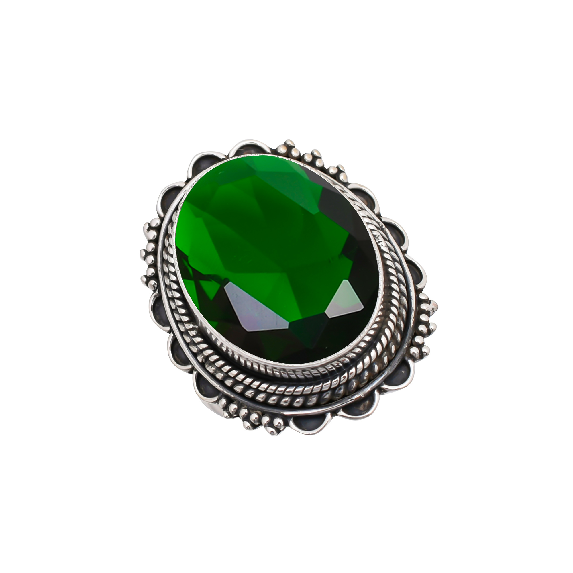 Chrome Diopside - Simulated Gemstone 925 Sterling Silver Ring