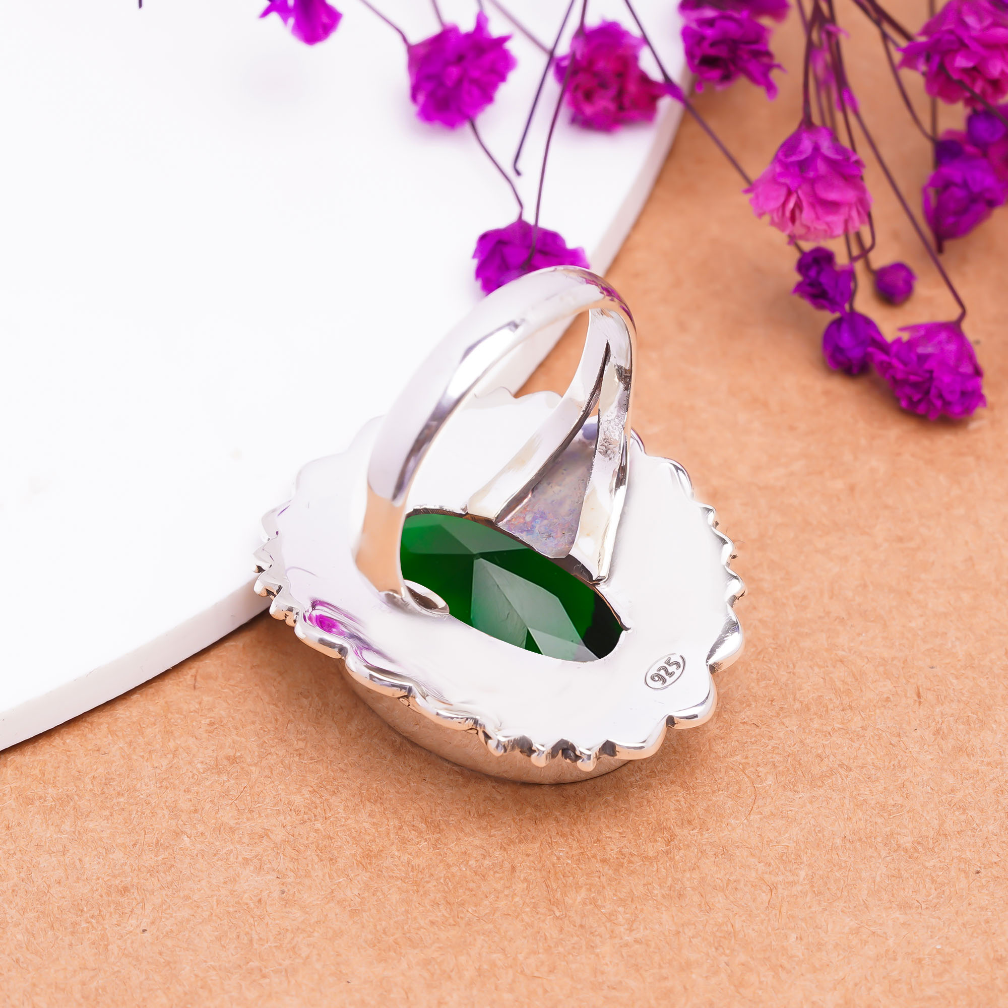 Chrome Diopside - Simulated Gemstone 925 Sterling Silver Ring