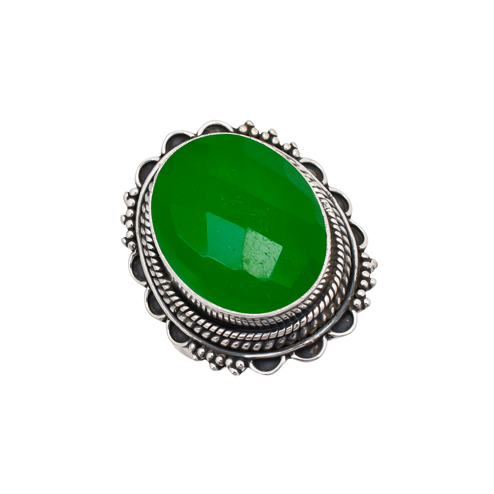 Emerald Simulated Gemstone 925 Sterling Silver Ring
