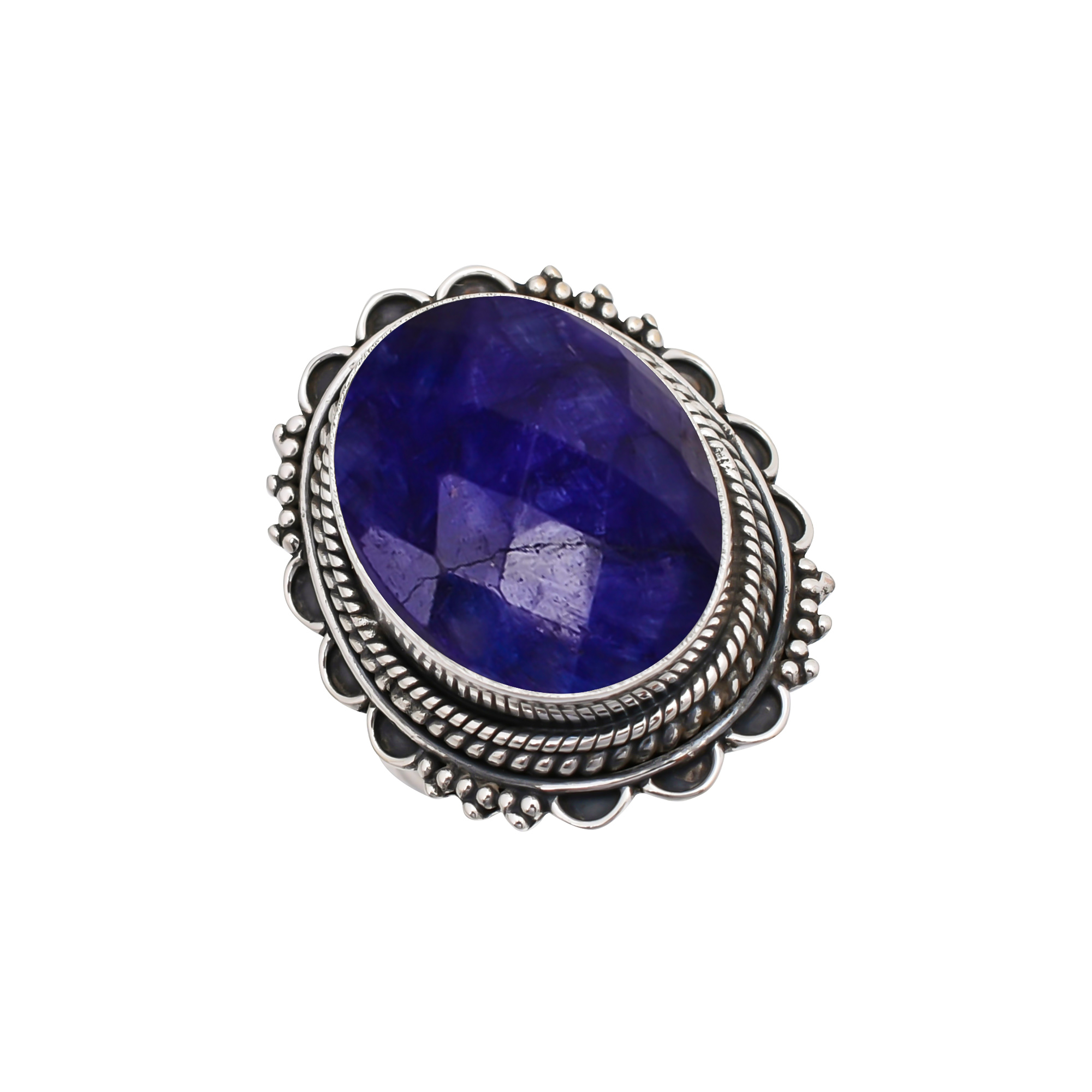 Blue Sapphire - Dyed Quartz Gemstone 925 Sterling Silver Ring