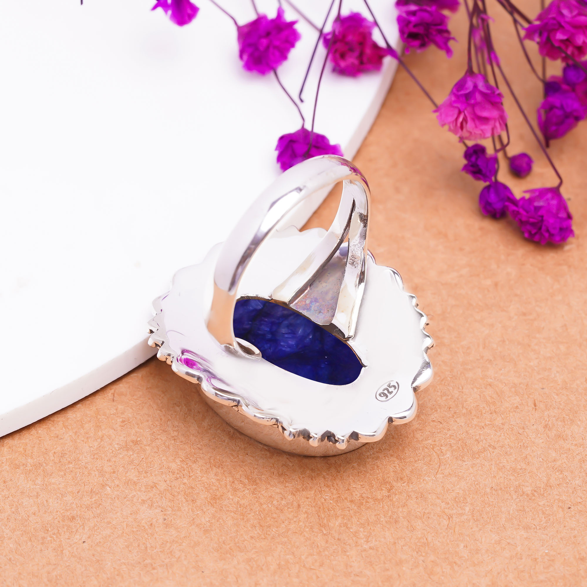 Blue Sapphire - Dyed Quartz Gemstone 925 Sterling Silver Ring