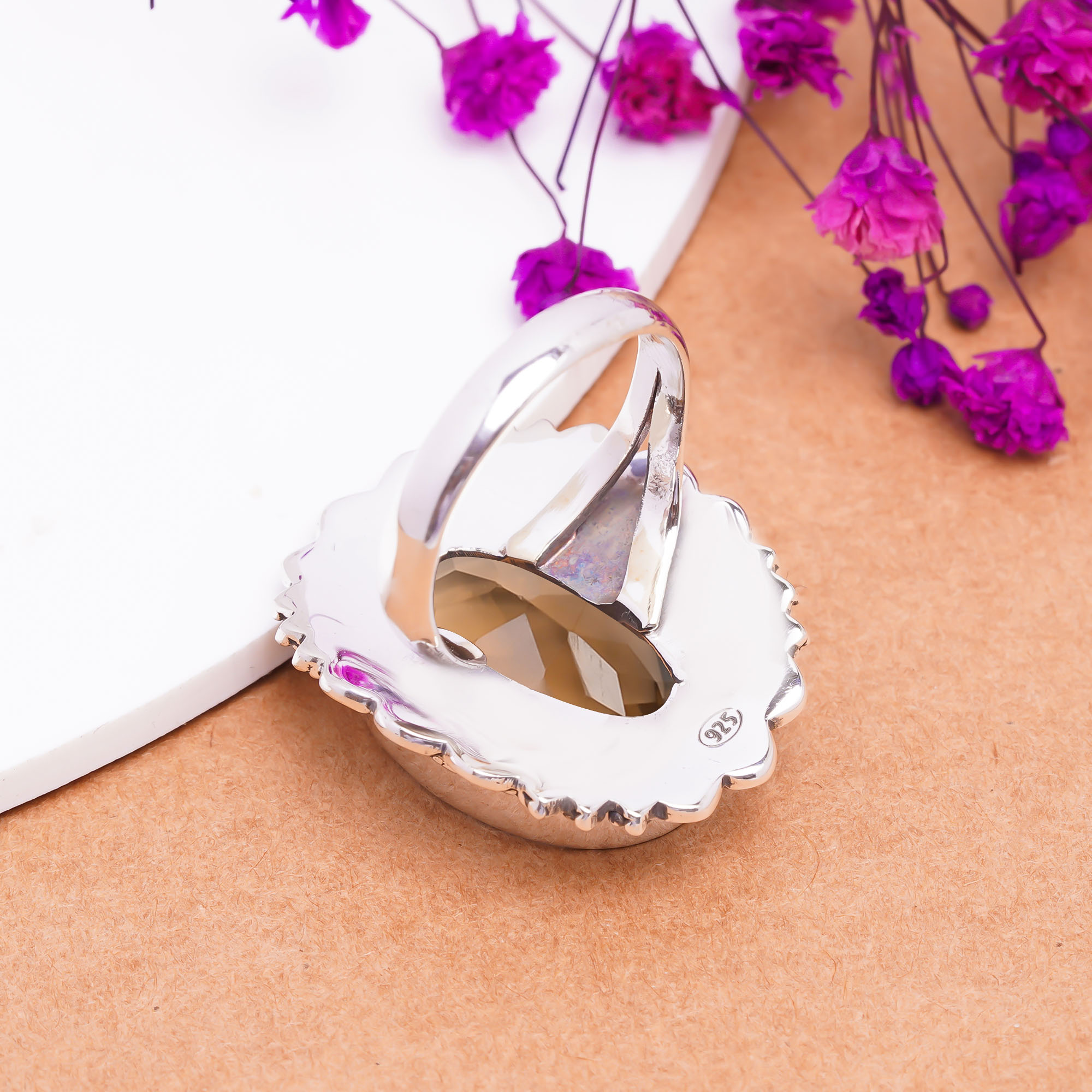 Smokey - Simulated Gemstone 925 Sterling Silver Ring