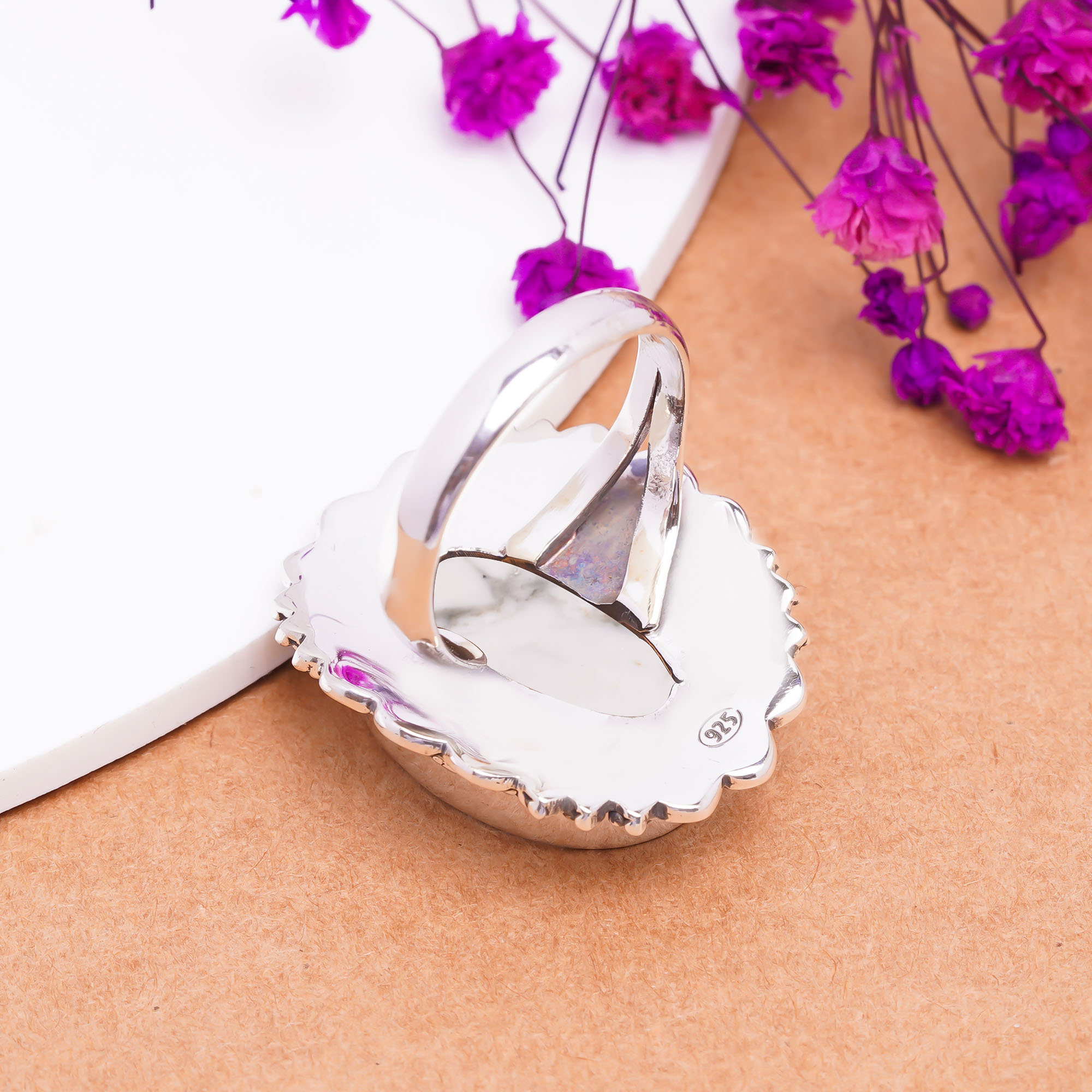 Natural White Howlite - United States Gemstone 925 Sterling Silver Ring