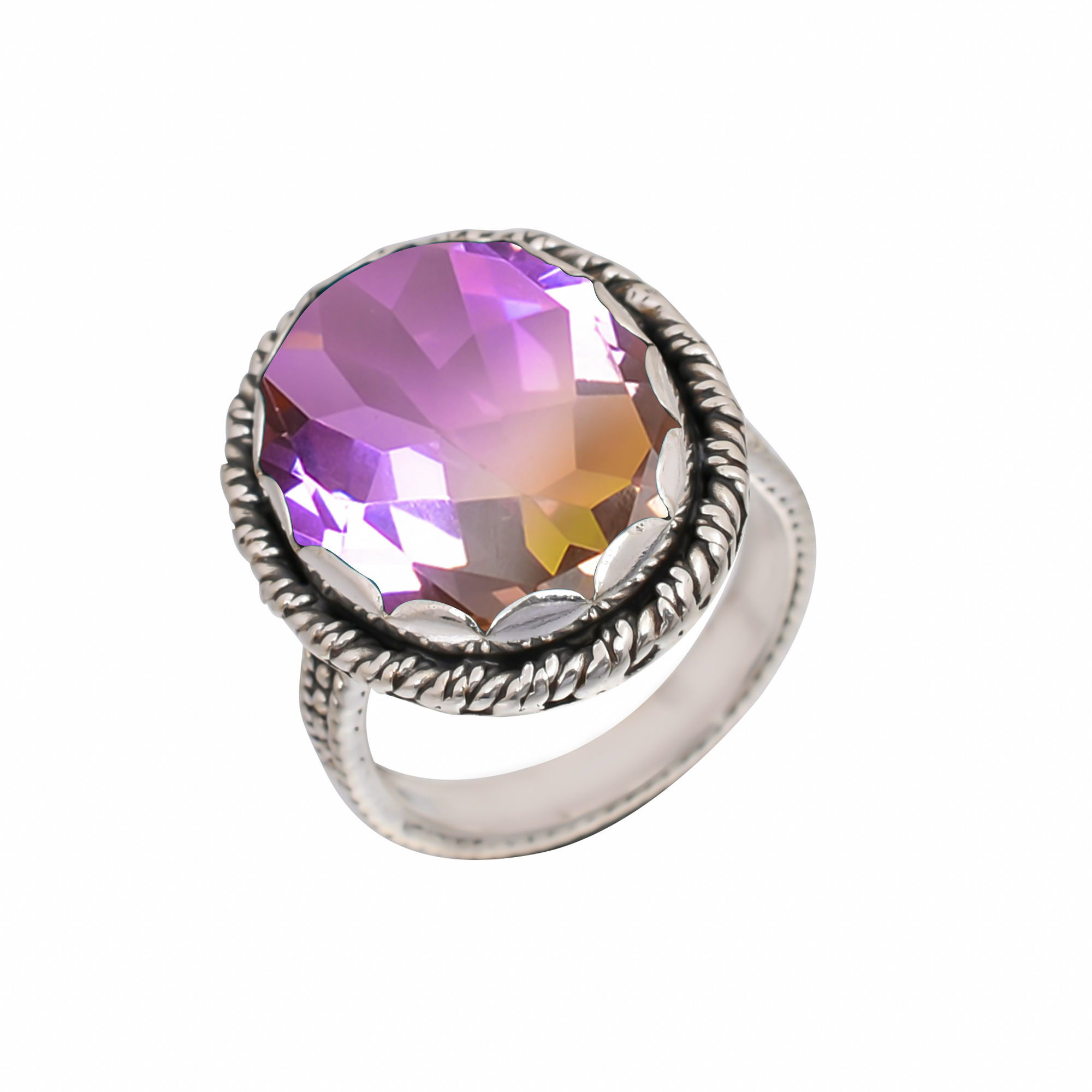 Bi-Colour Tourmaline - Simulated Gemstone 925 Sterling Silver Ring