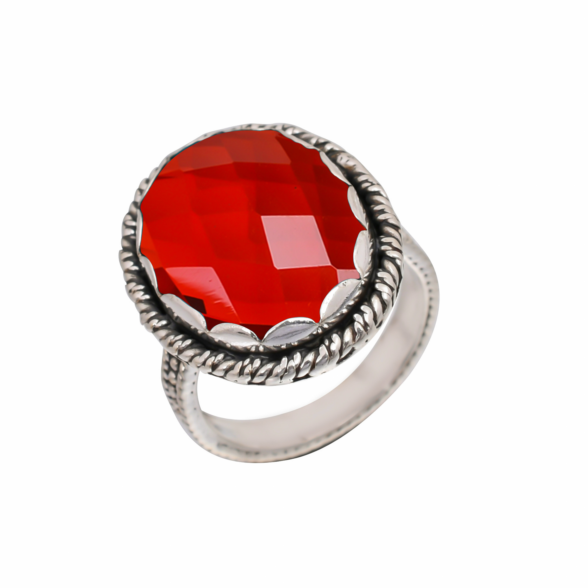 Red Garnet - Simulated Gemstone 925 Sterling Silver Ring