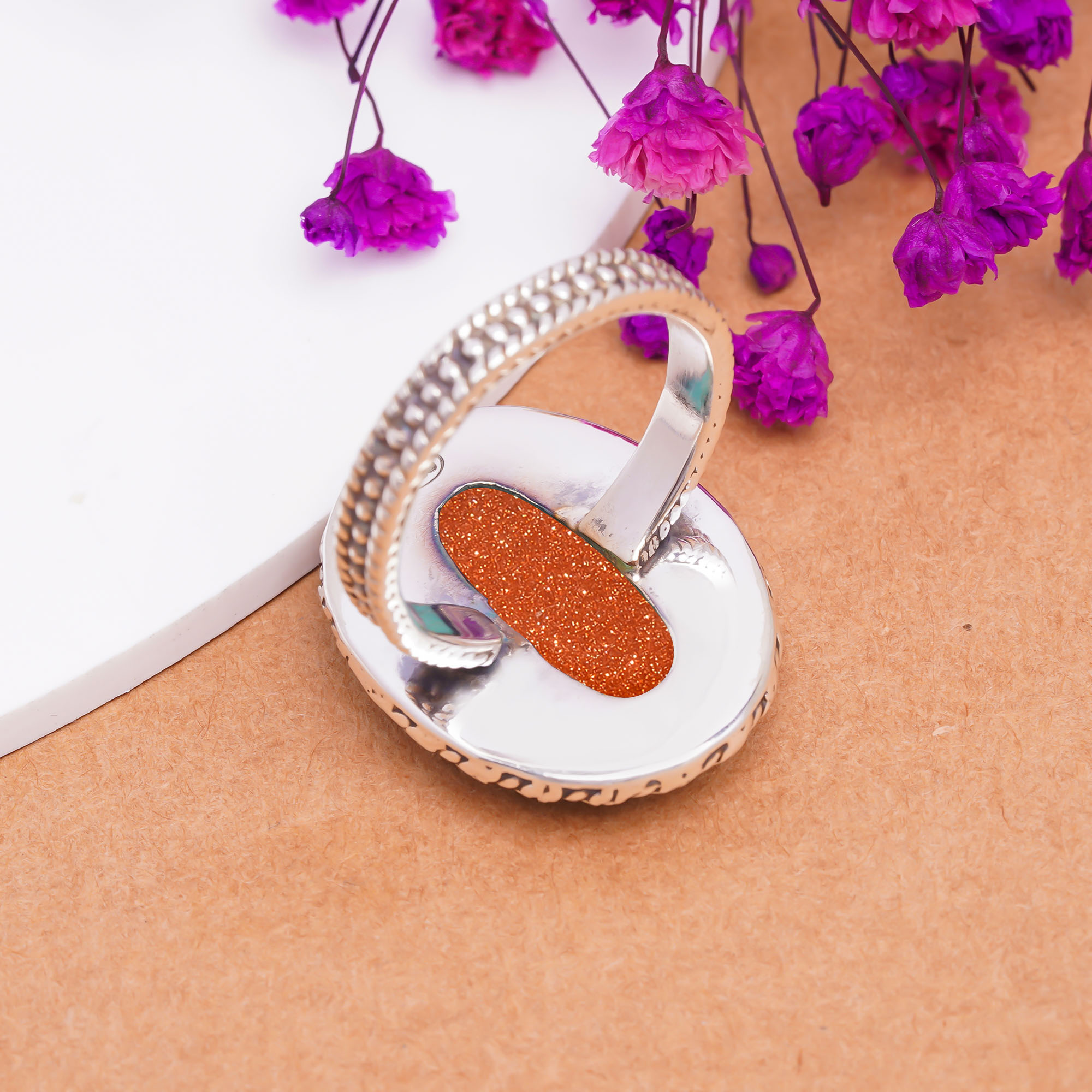 Golden Sunstone - Simulated Gemstone 925 Sterling Silver Ring