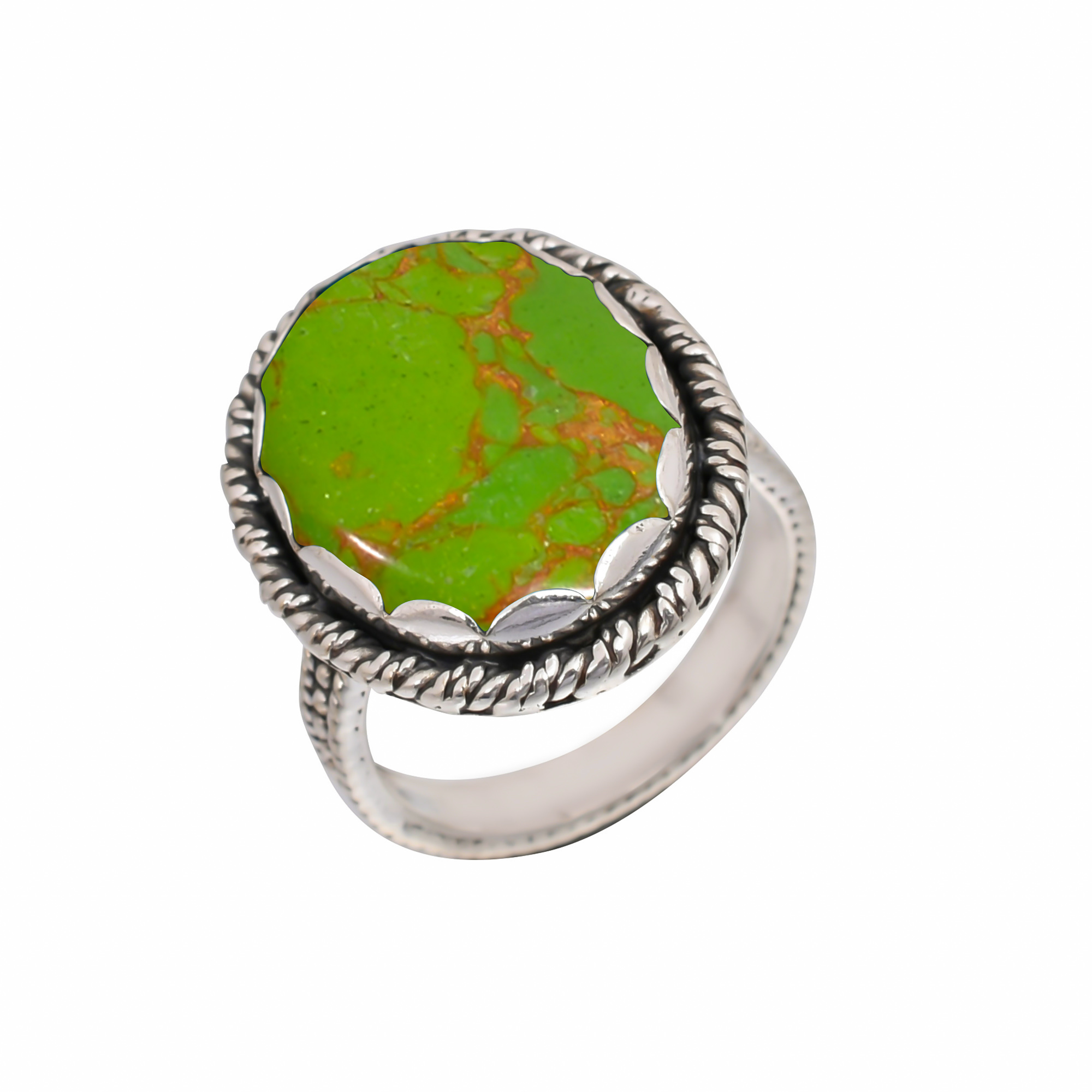 Copper Green Turquoise - Simulated Gemstone 925 Sterling Silver Ring