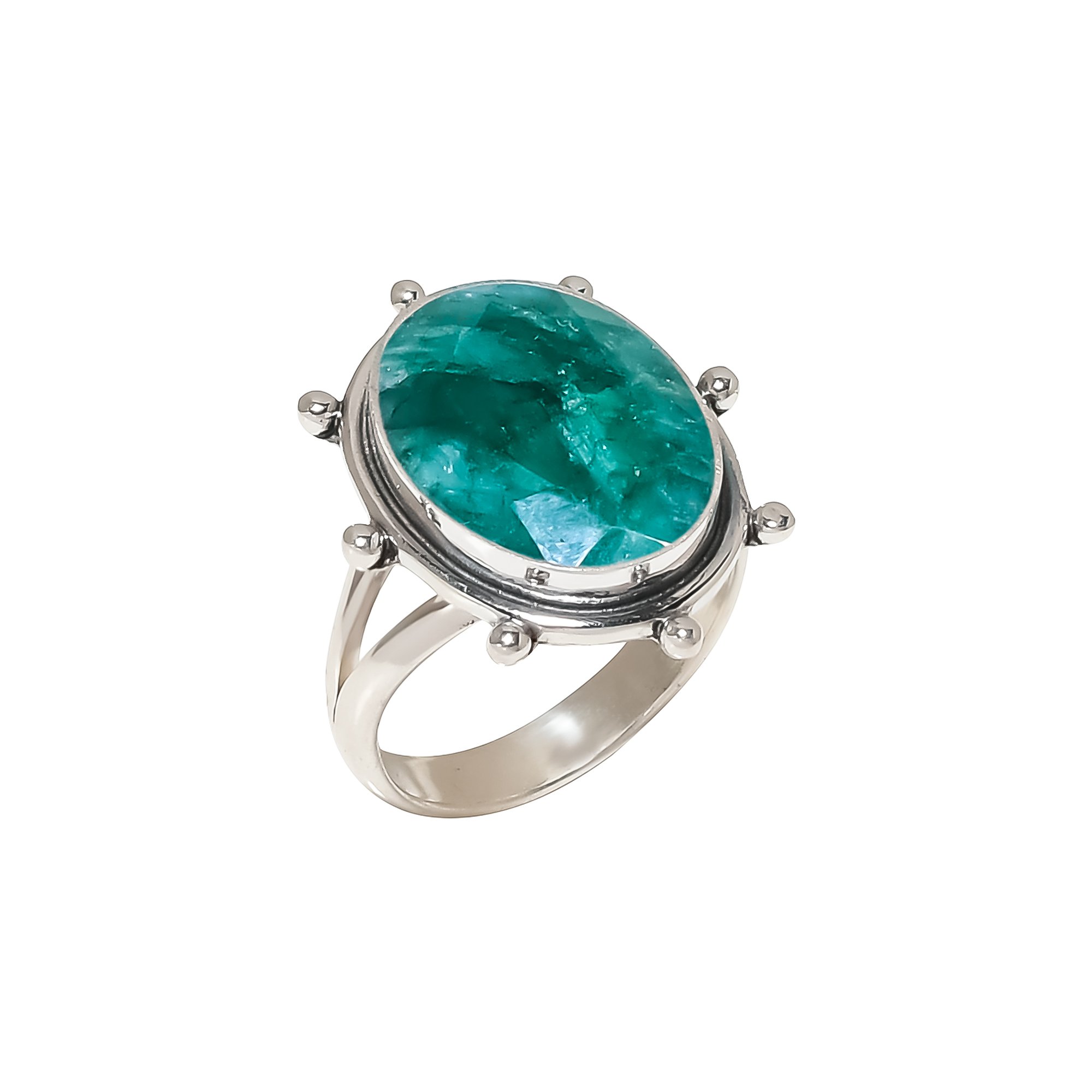 Emerlad - Dyed Quartz 925 Sterling Silver Ring