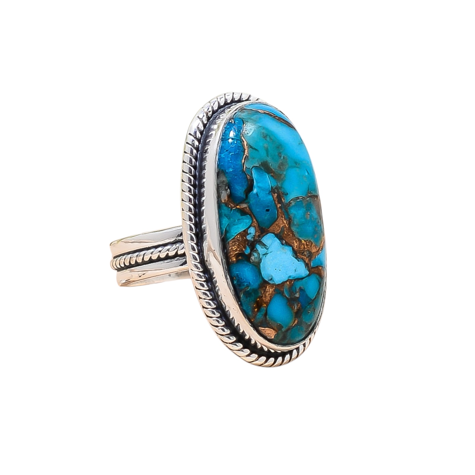 Copper Blue Turquoise 925 Sterling Silver Ring