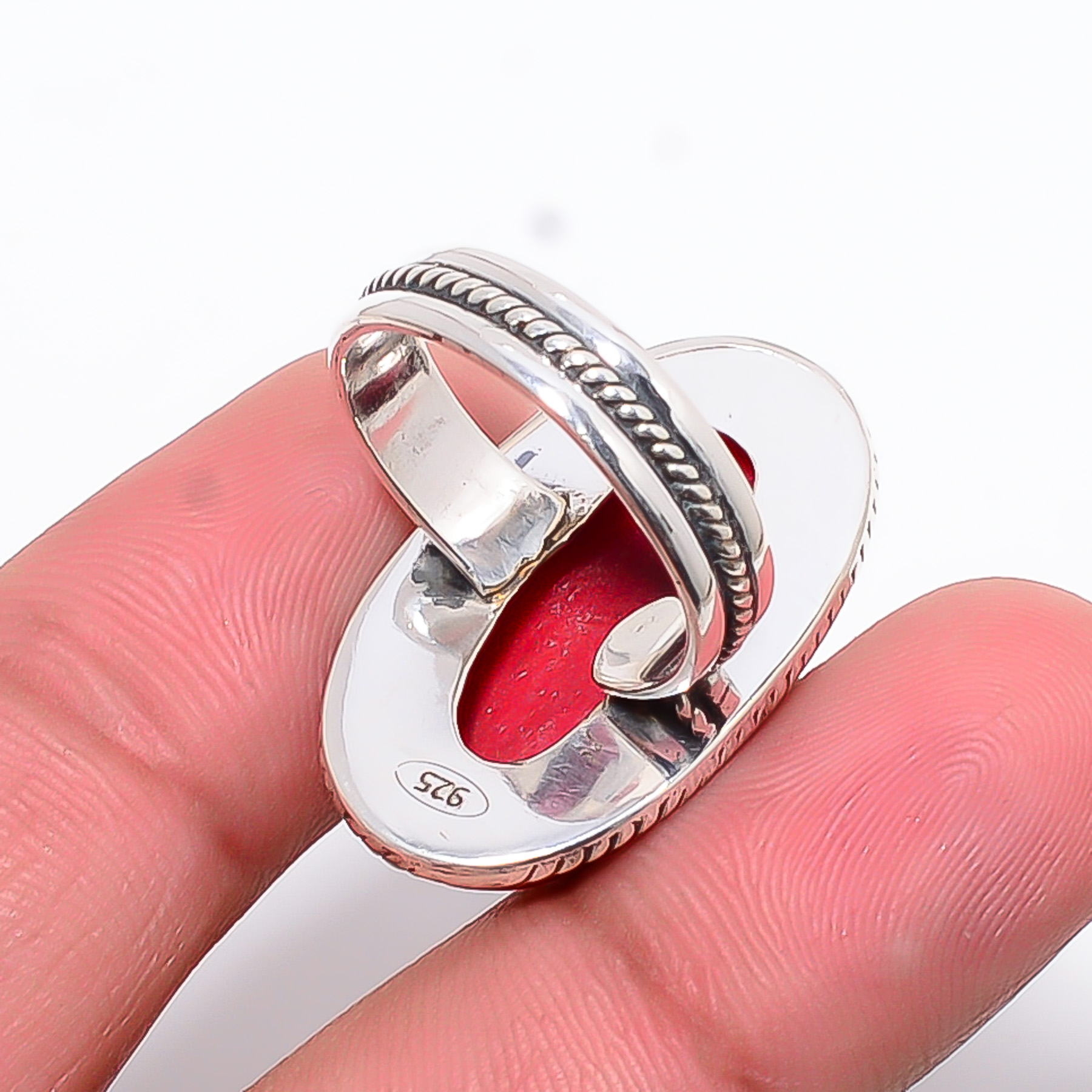 Red Coral - Simulated  & Purple Amethyst - Simulated 925 Sterling Silver Ring