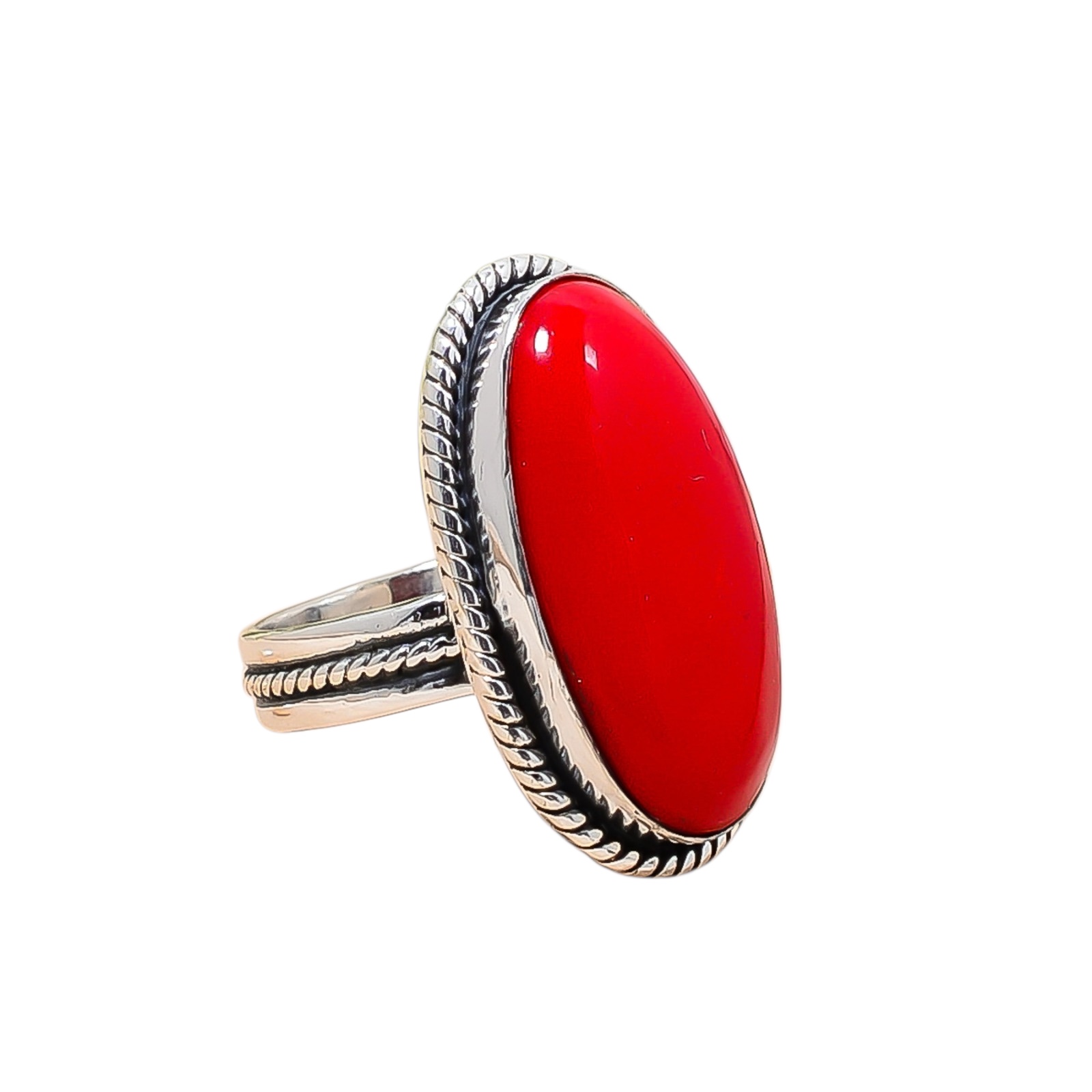 Red Coral - Simulated  & Purple Amethyst - Simulated 925 Sterling Silver Ring