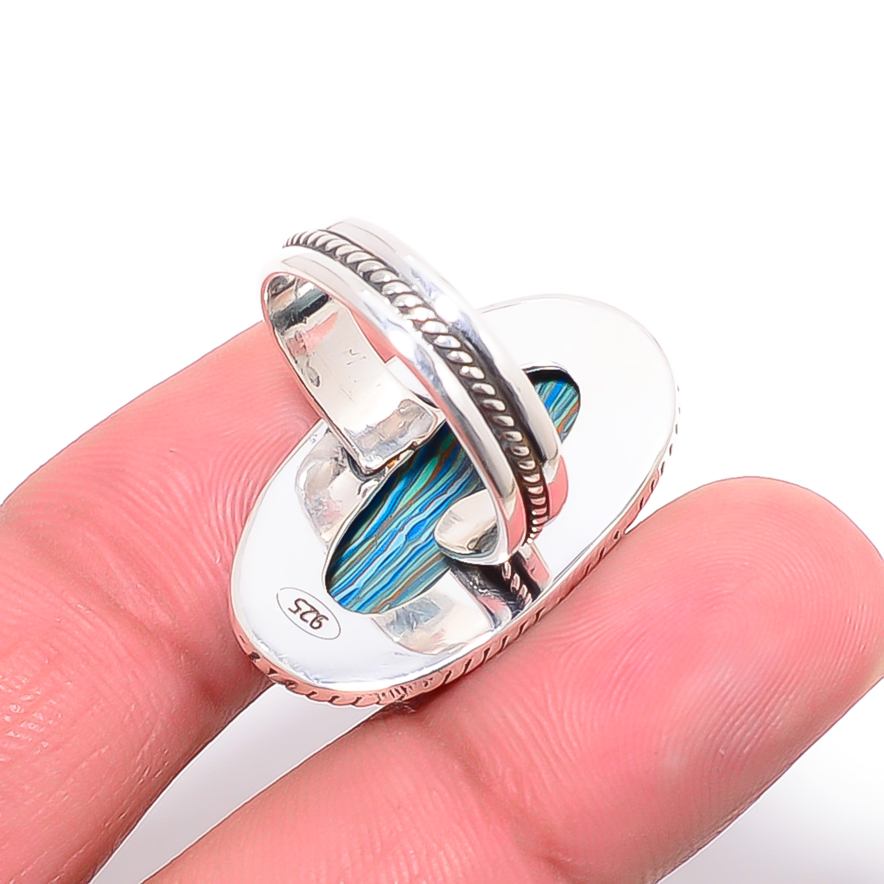 Blue Rainbow Calsilica - Simulated 925 Sterling Silver Ring