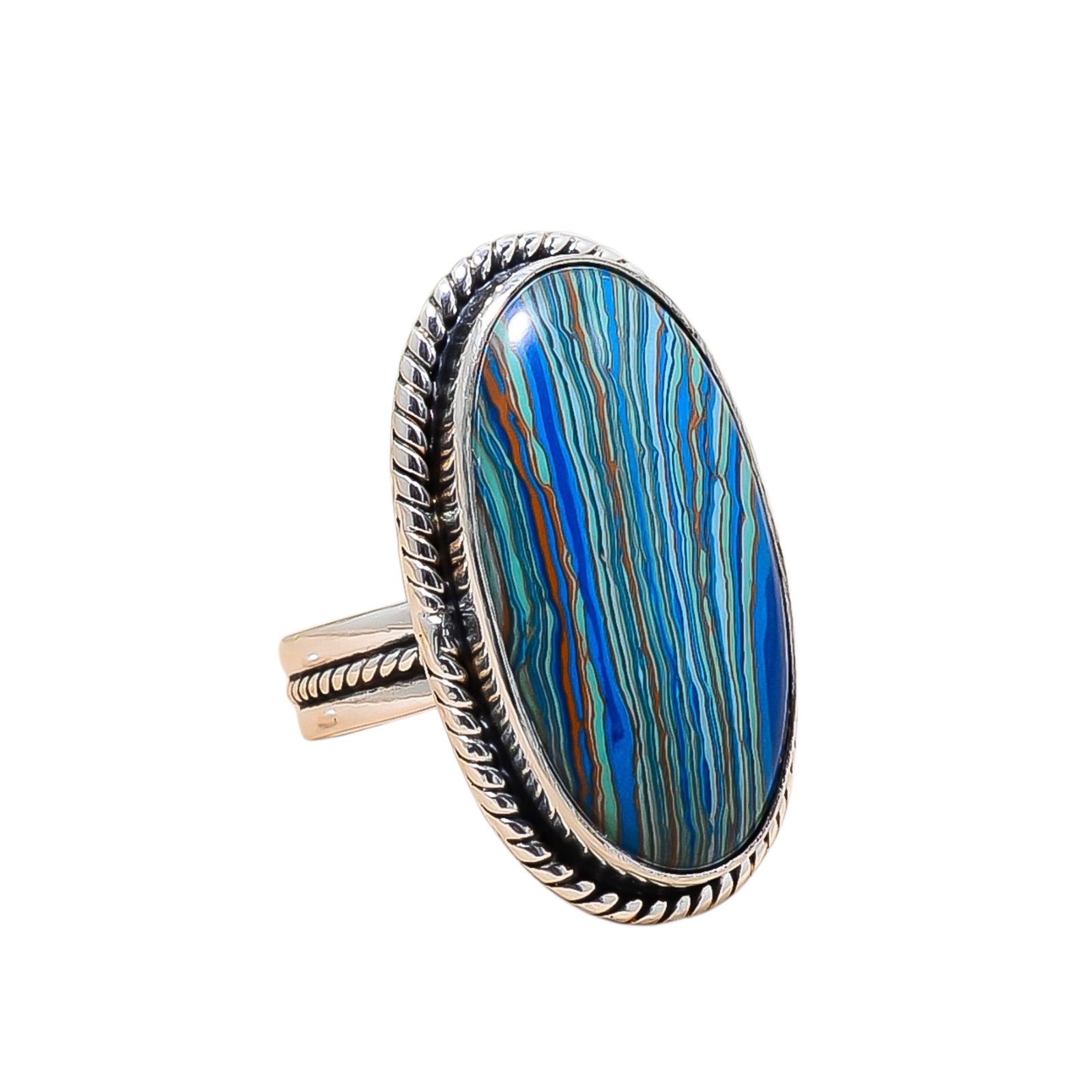 Blue Rainbow Calsilica - Simulated 925 Sterling Silver Ring