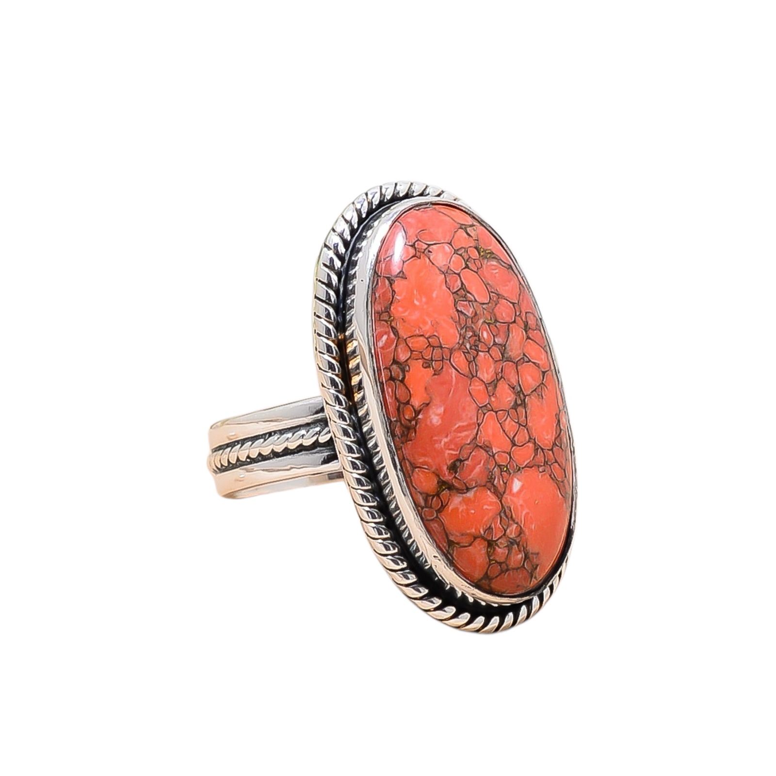 Copper Red Turquoise - Simulated 925 Sterling Silver Ring
