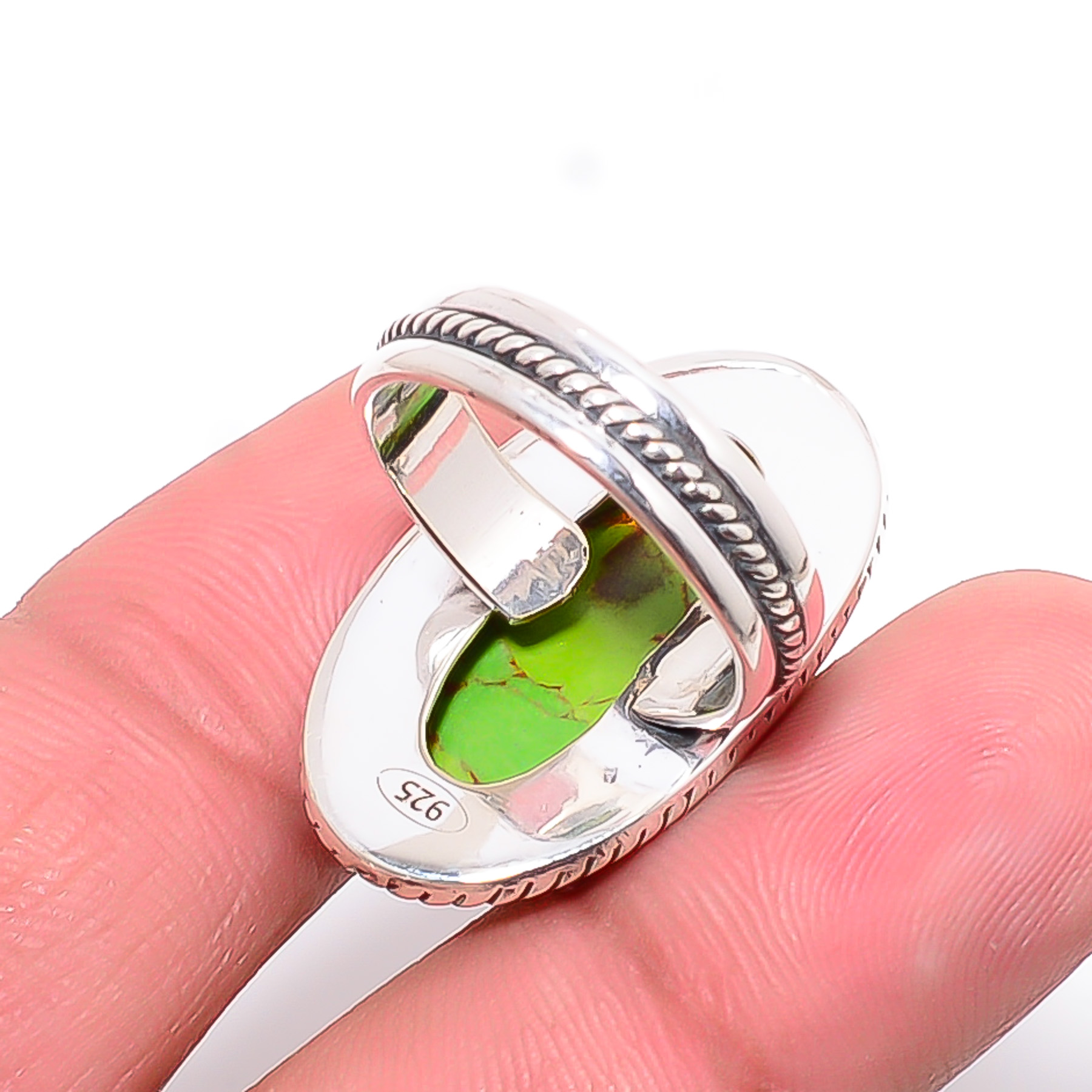 Copper Green Turquoise - Simulated 925 Sterling Silver Ring