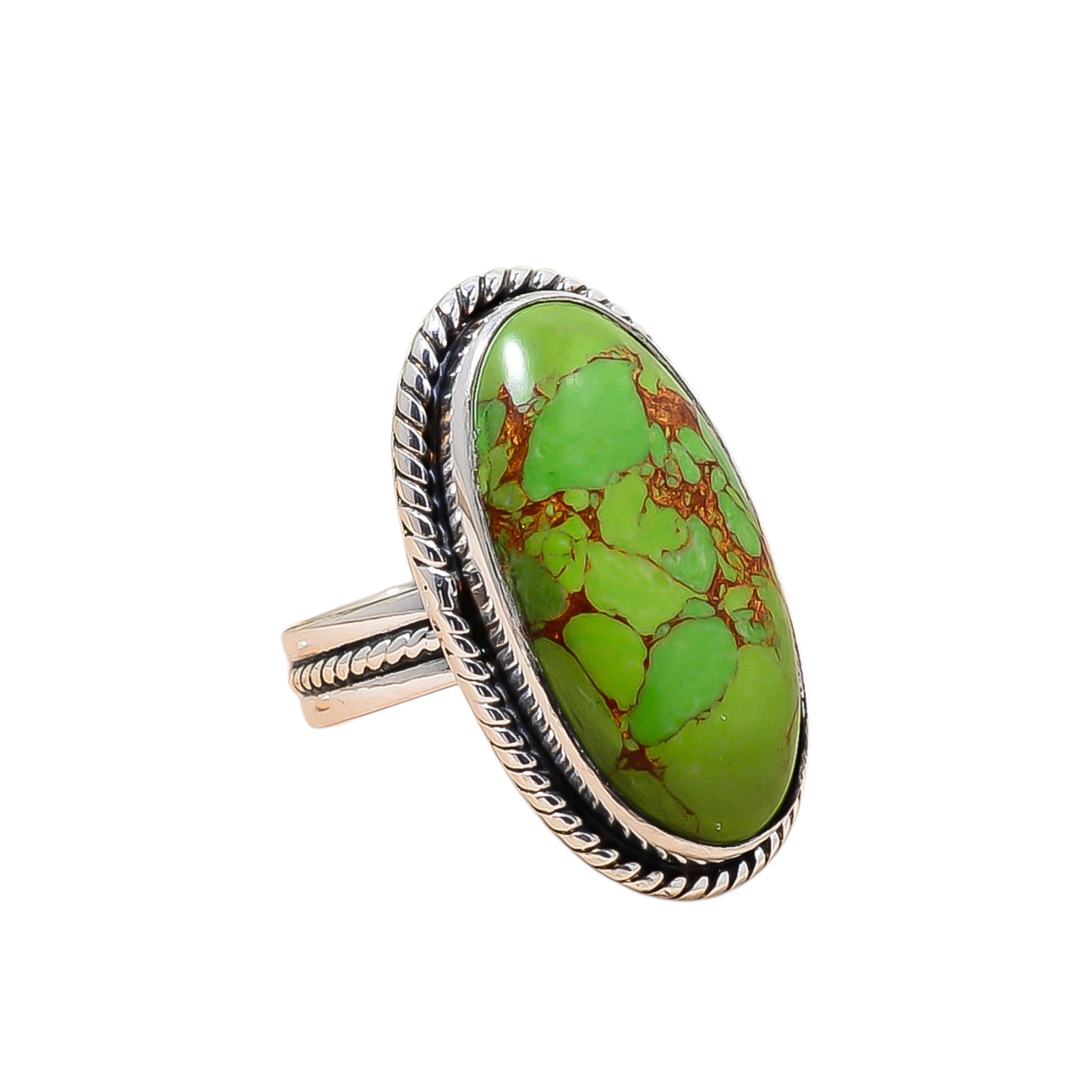 Copper Green Turquoise - Simulated 925 Sterling Silver Ring