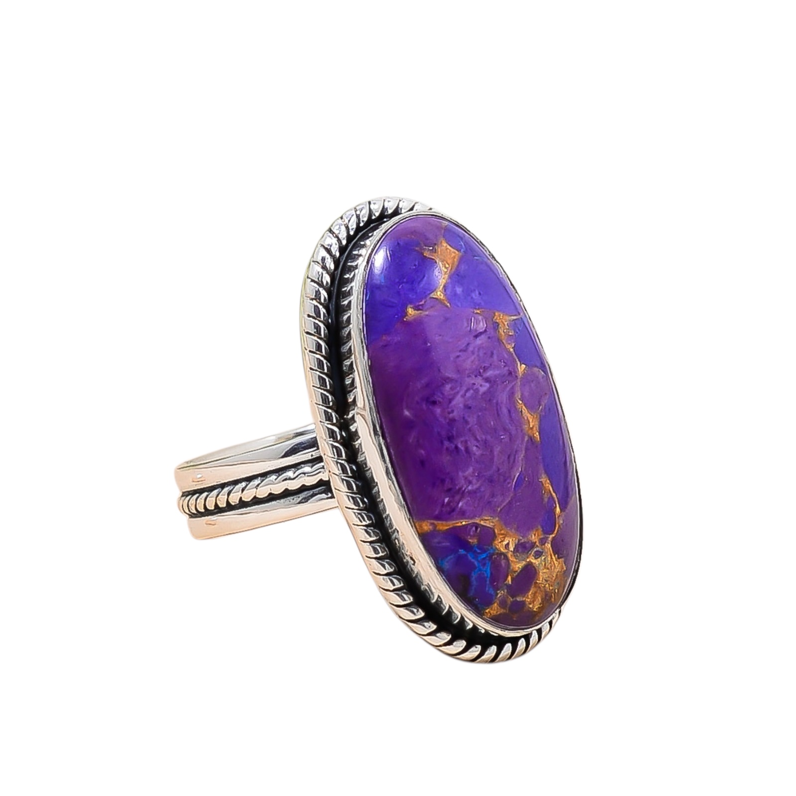 Copper Purple Turquoise - Simulated 925 Sterling Silver Ring