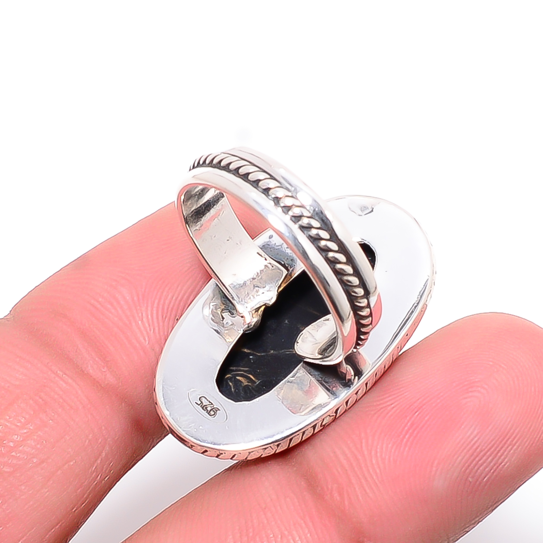 Copper Black Turquoise - Simulated 925 Sterling Silver Ring