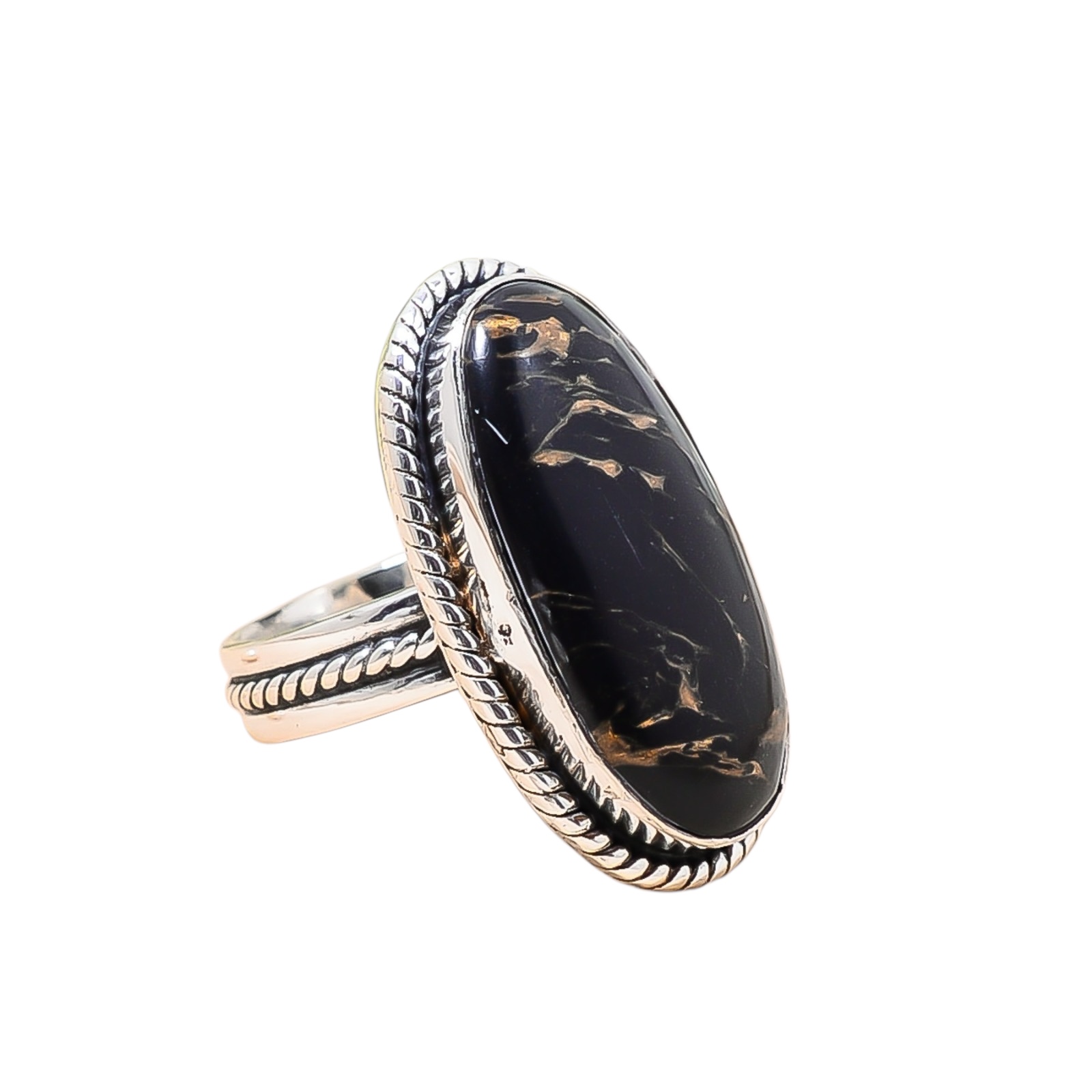 Copper Black Turquoise - Simulated 925 Sterling Silver Ring