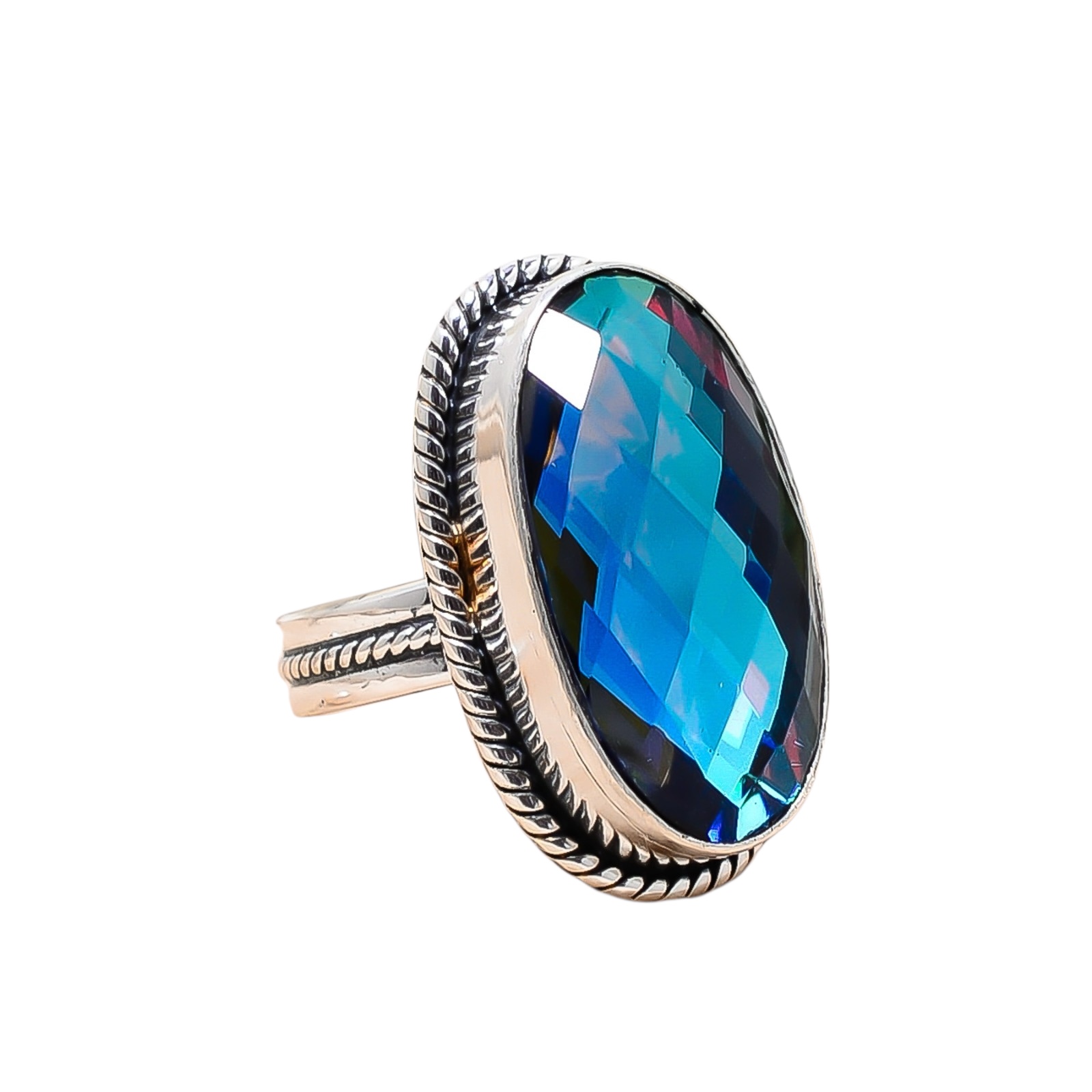 Black Rainbow Mystic Fire Topaz - Simulated 925 Sterling Silver Ring