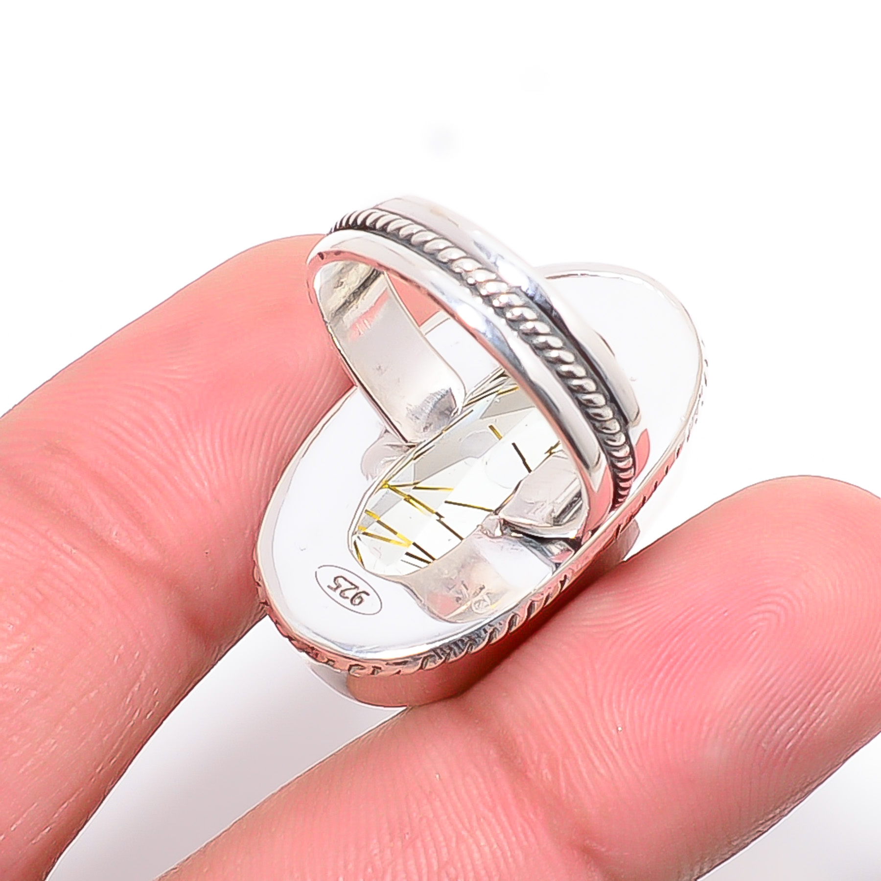 Golden Rutilated Quartz - Simulated 925 Sterling Silver Ring