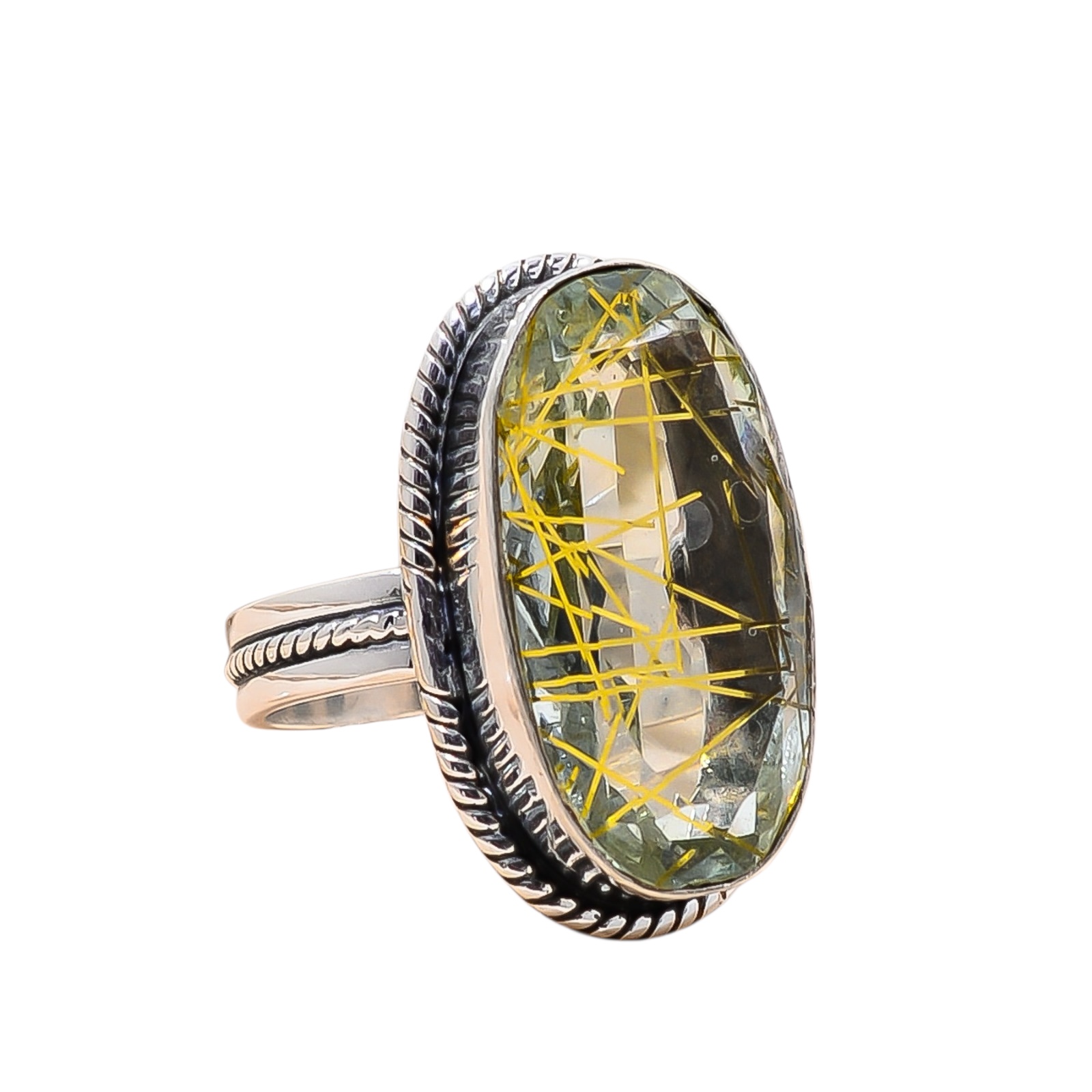Golden Rutilated Quartz - Simulated 925 Sterling Silver Ring