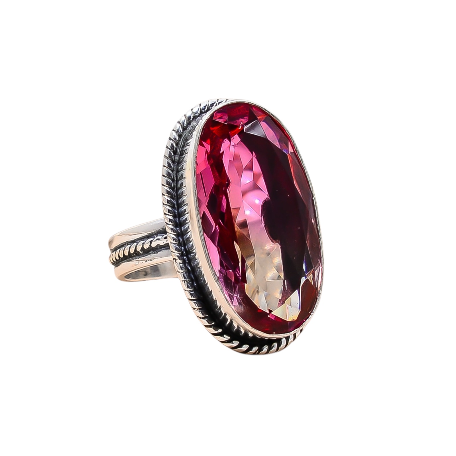 Bi-Colour Tourmaline - Simulated 925 Sterling Silver Ring