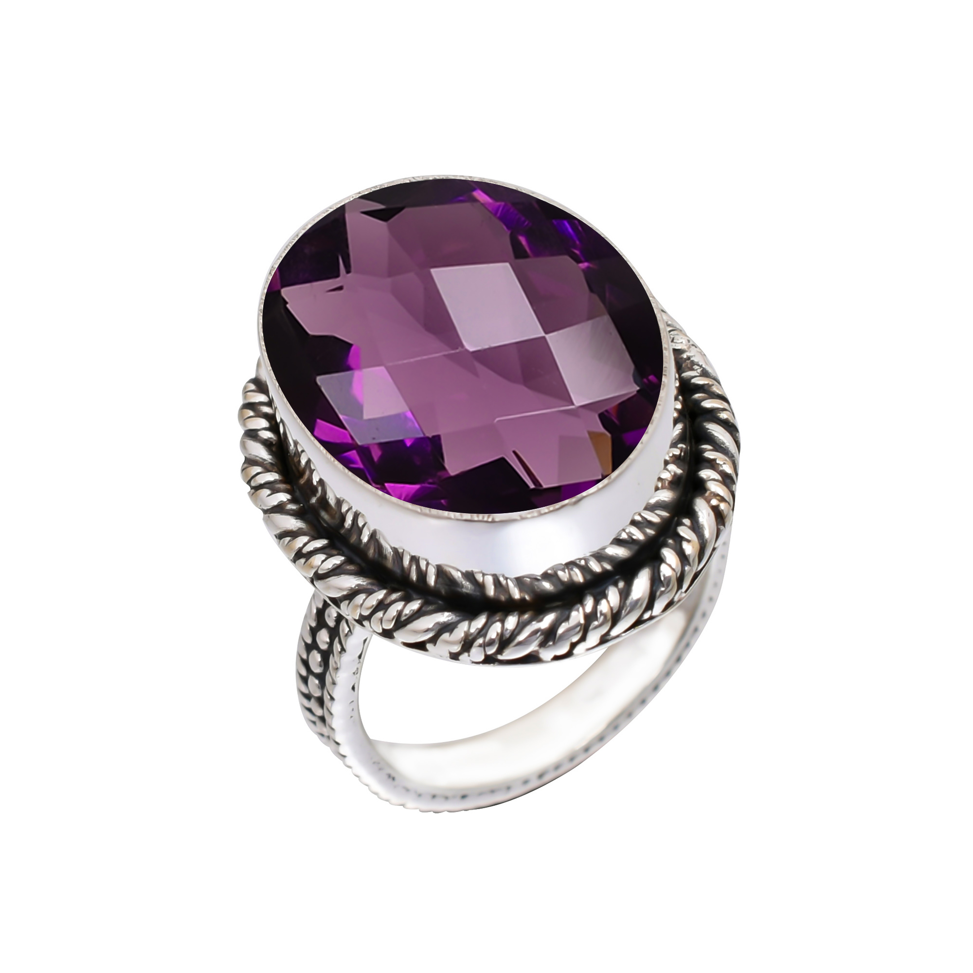 Purple Amethyst - Simulated Gemstone 925 Sterling Silver Ring