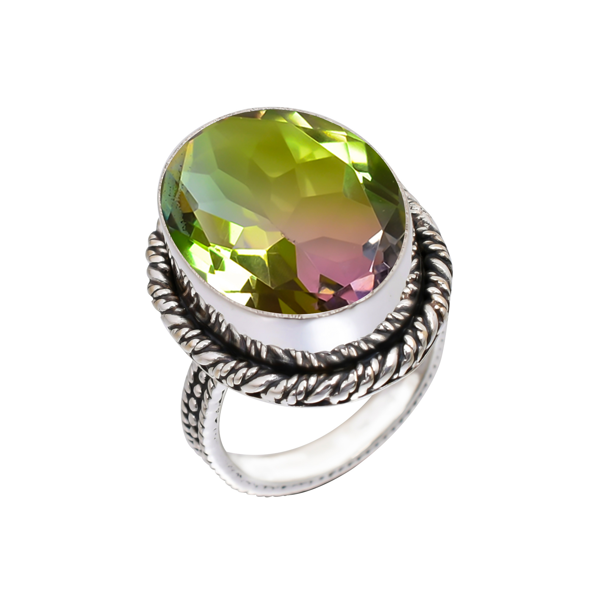 Bio Green Tourmaline - Simulated Gemstone 925 Sterling Silver Ring