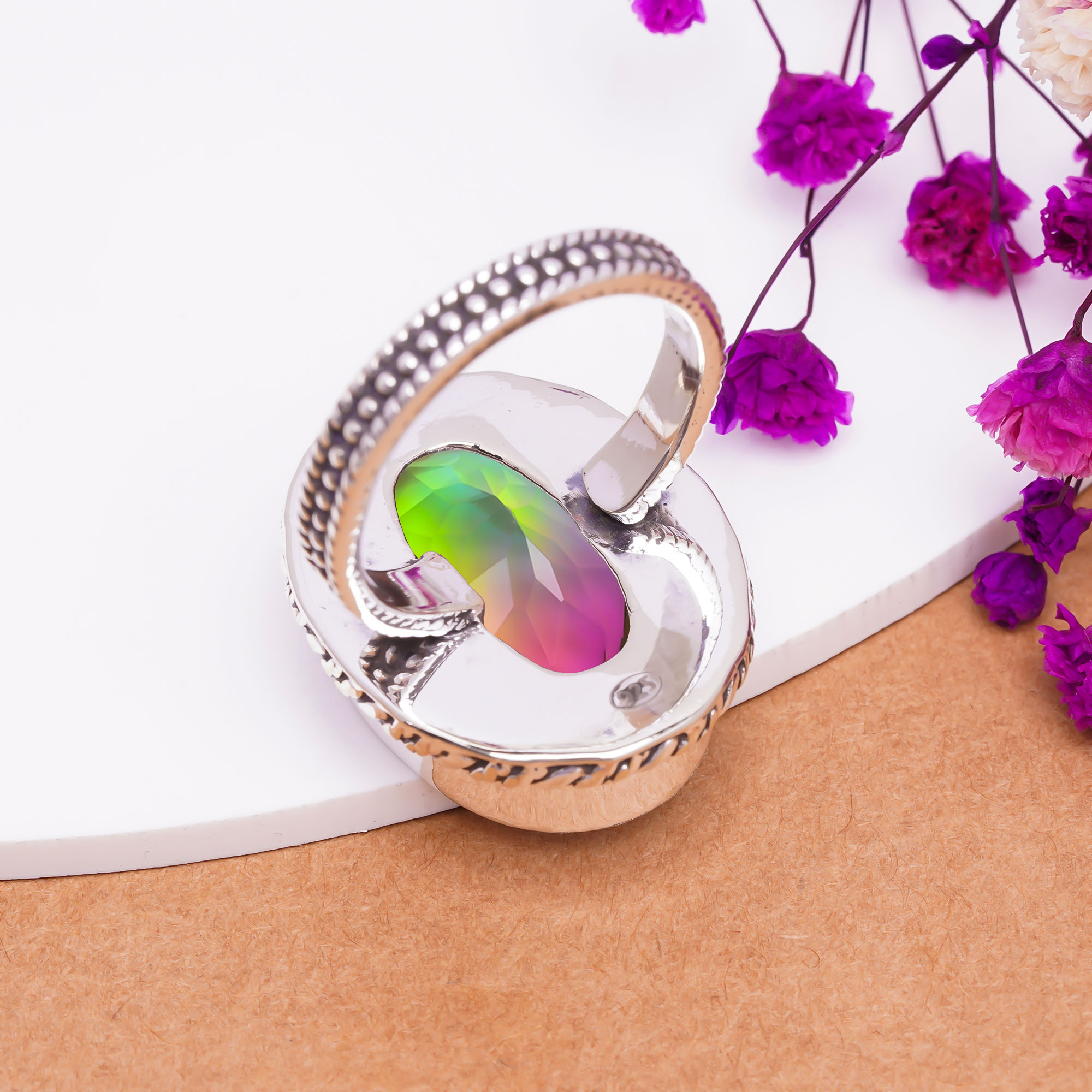 Bio Green Tourmaline - Simulated Gemstone 925 Sterling Silver Ring