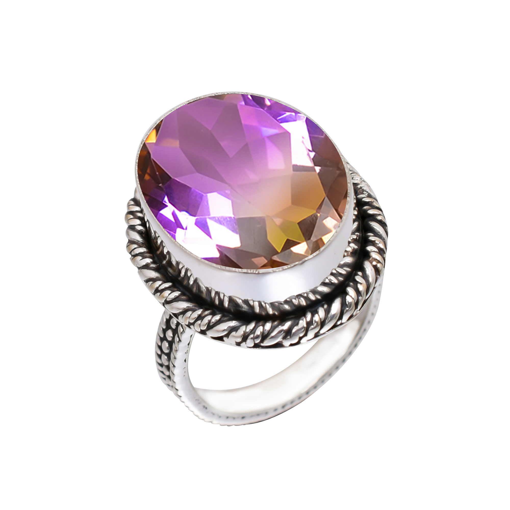 Bi-Colour Tourmaline - Simulated Gemstone 925 Sterling Silver Ring