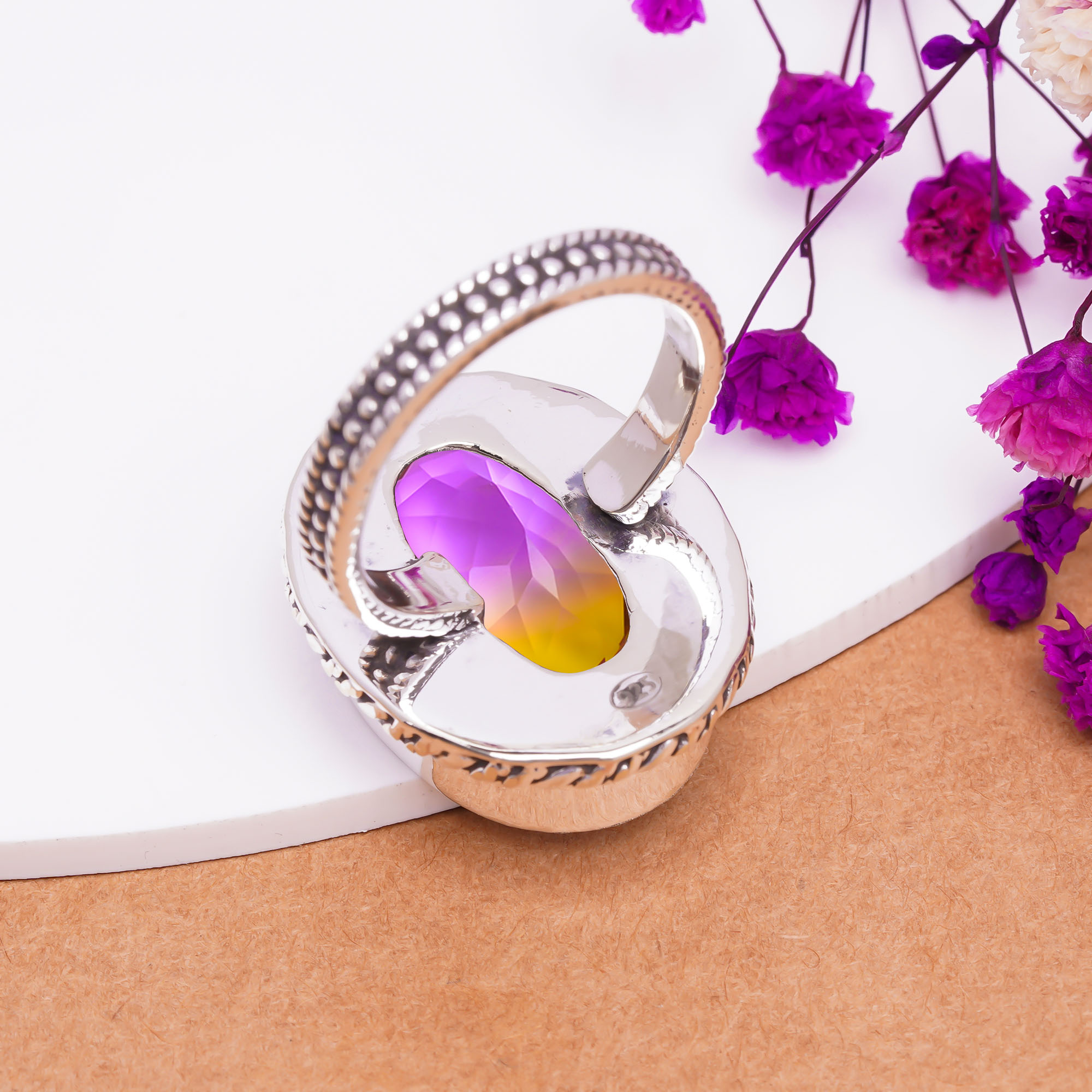 Bi-Colour Tourmaline - Simulated Gemstone 925 Sterling Silver Ring