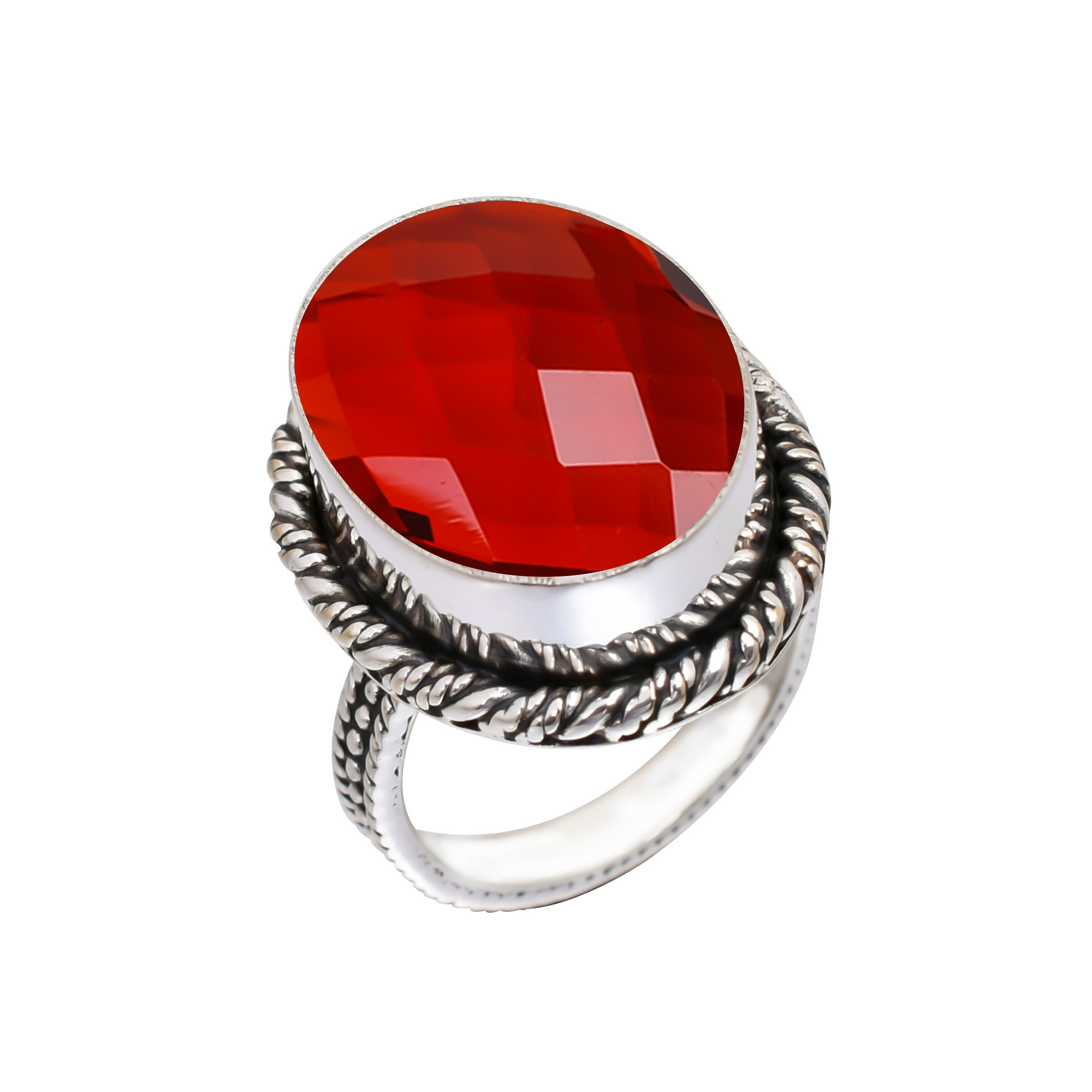 Red Garnet - Simulated Gemstone 925 Sterling Silver Ring