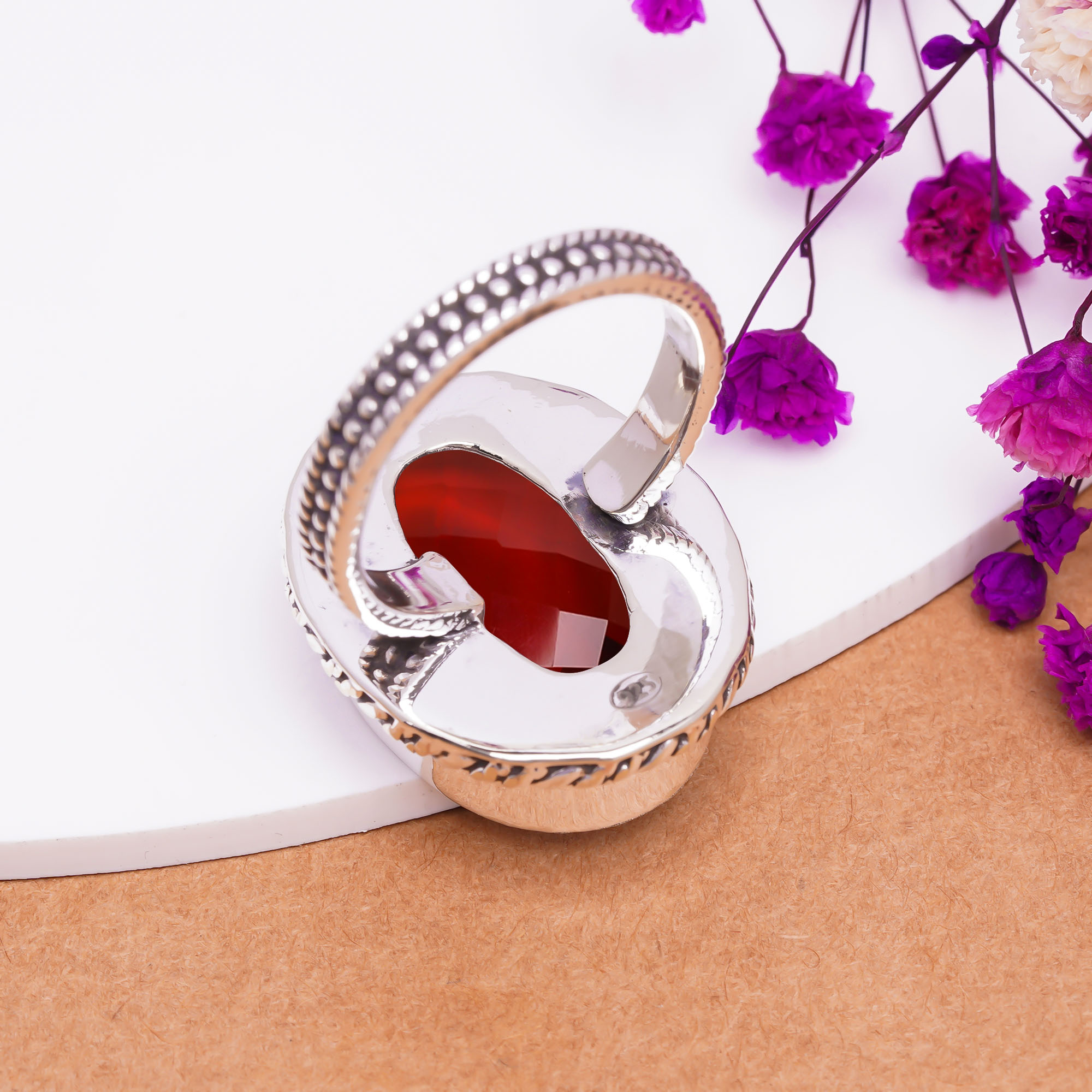Red Garnet - Simulated Gemstone 925 Sterling Silver Ring