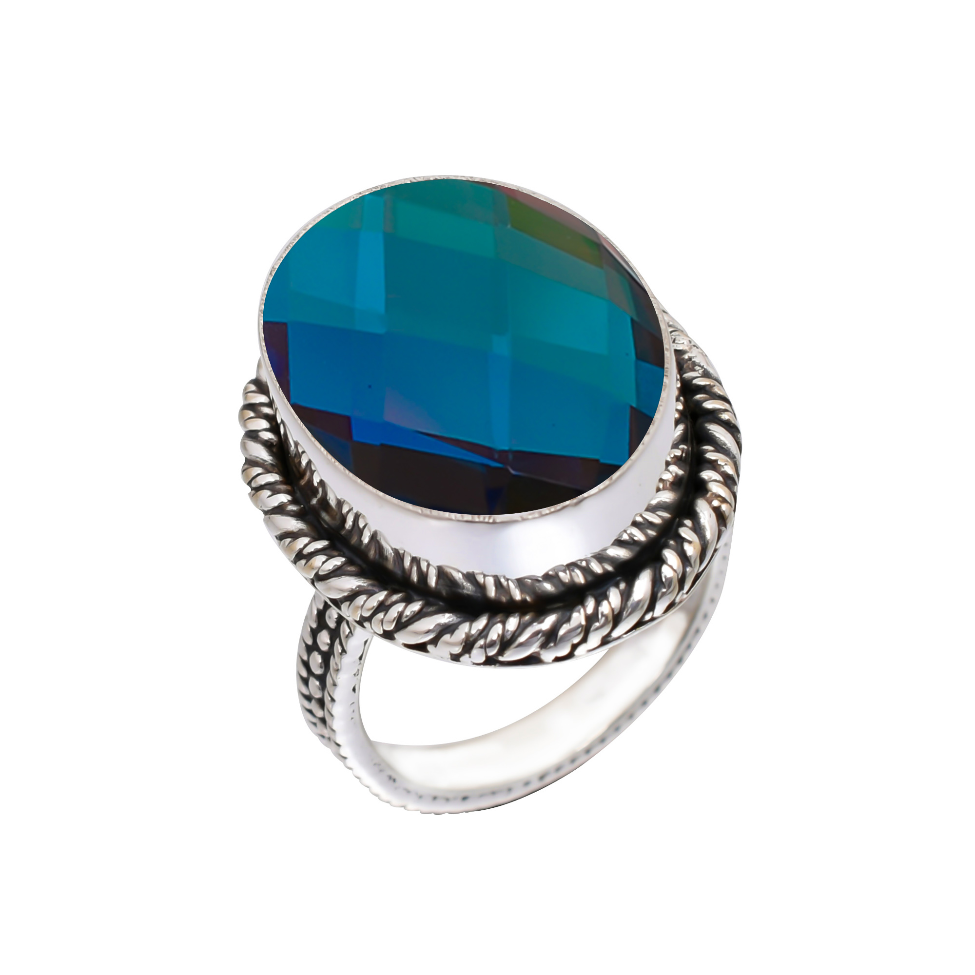 Black Rainbow Mystic Fire Topaz - Simulated Gemstone 925 Sterling Silver Ring