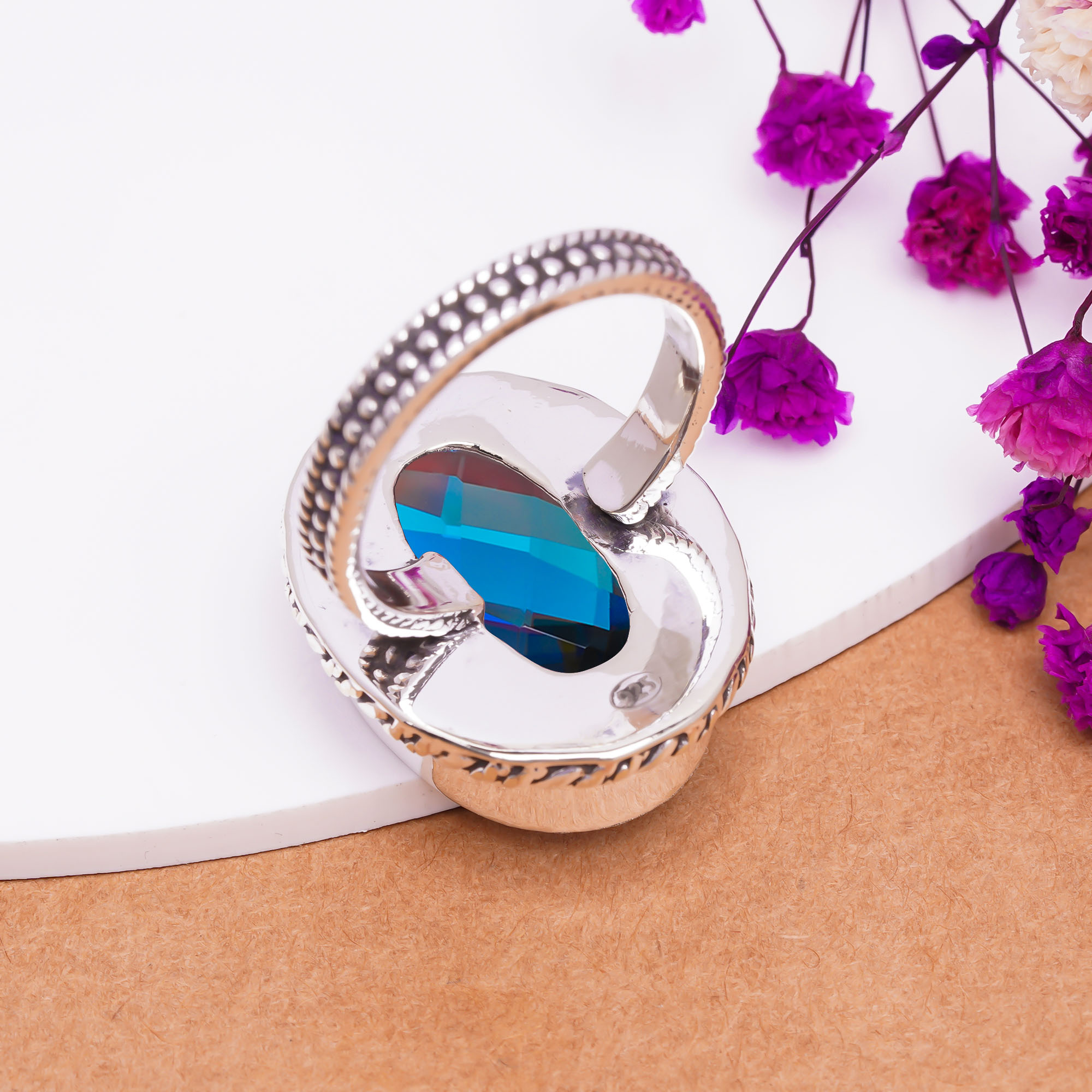 Black Rainbow Mystic Fire Topaz - Simulated Gemstone 925 Sterling Silver Ring