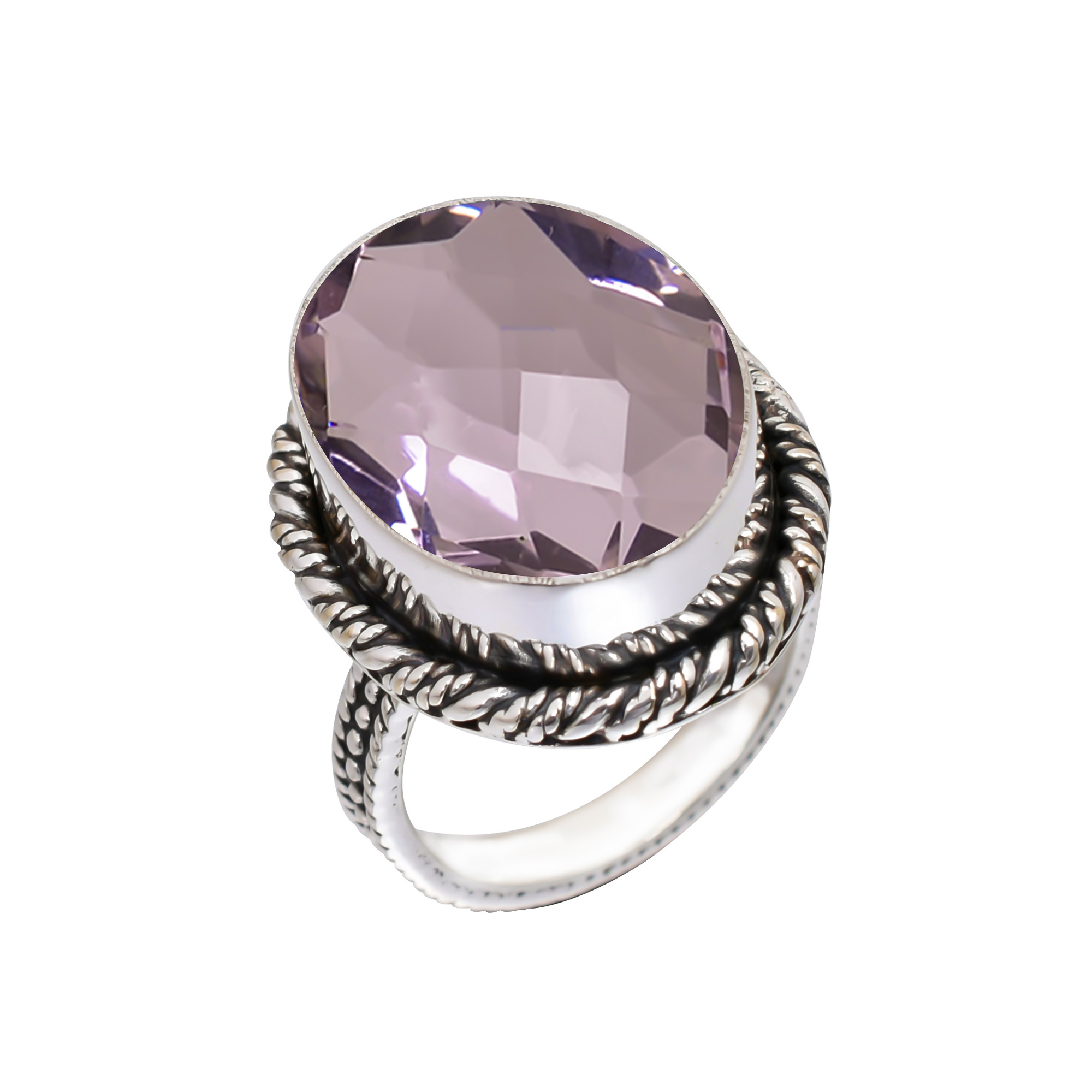 Pink Kunzite - Simulated Gemstone 925 Sterling Silver Ring