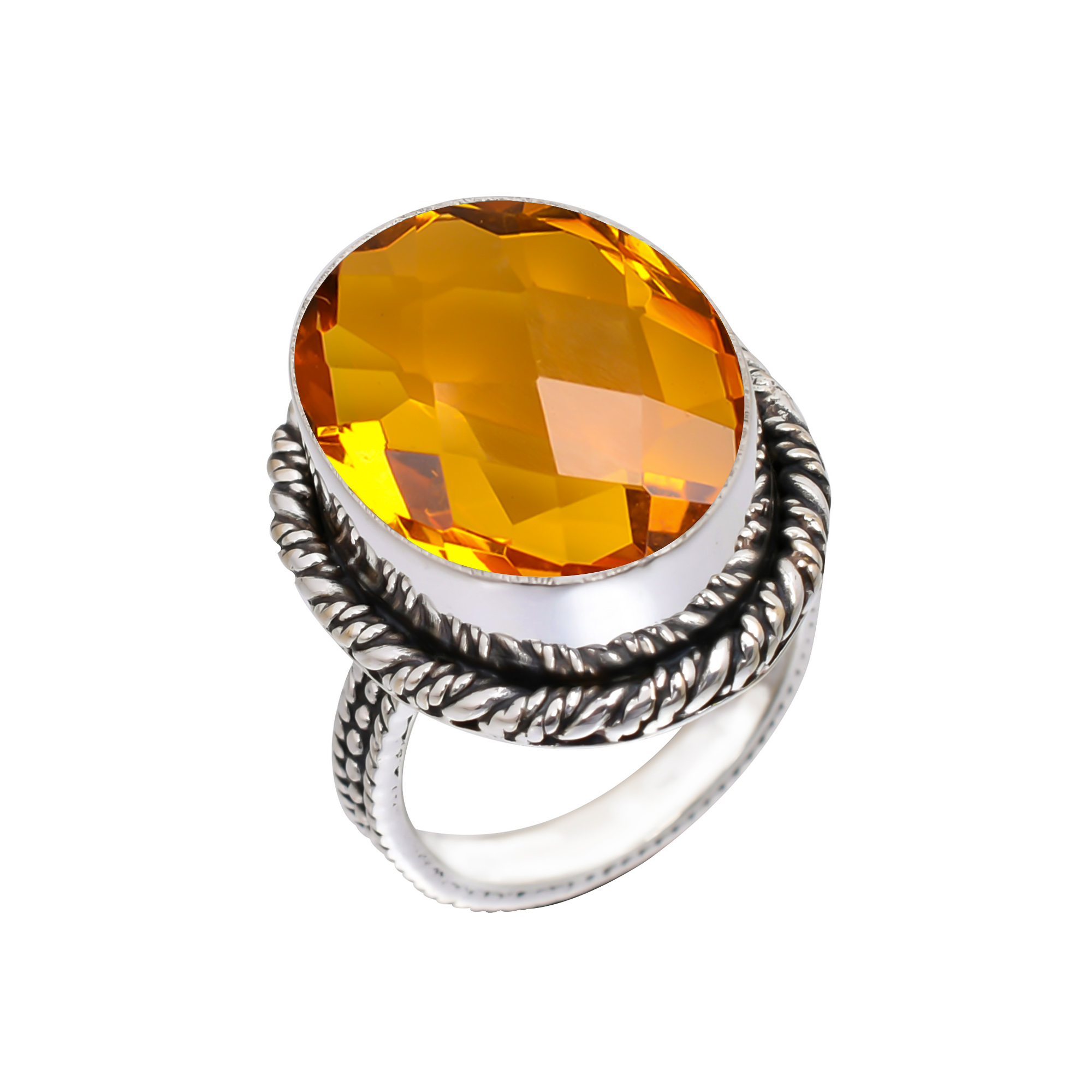 Citrine - Simulated Gemstone 925 Sterling Silver Ring