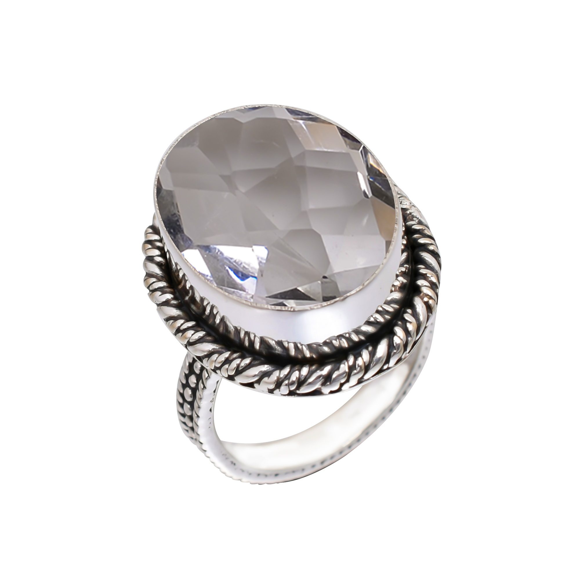 White Topaz - Simulated Gemstone 925 Sterling Silver Ring