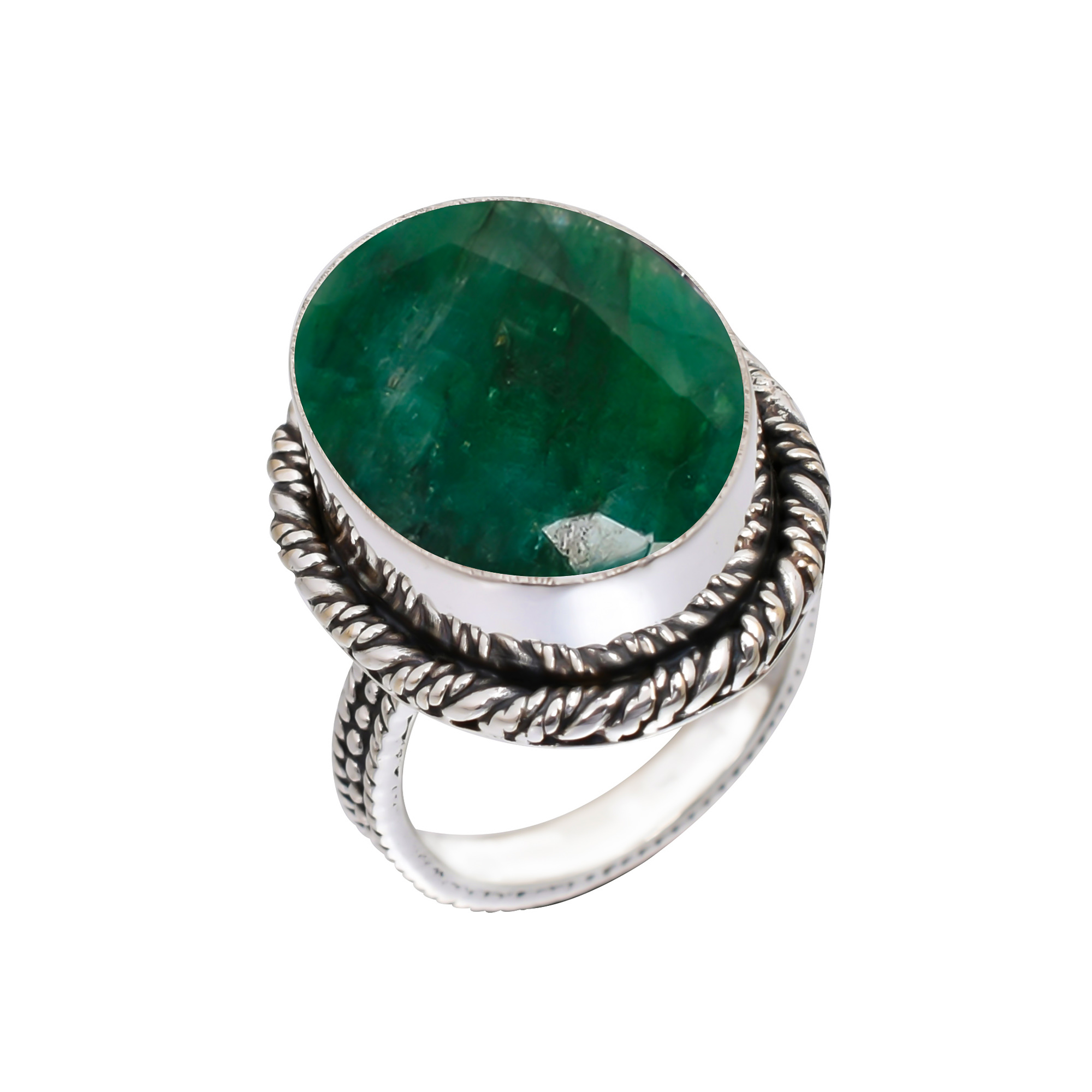 Emerlad - Dyed Quartz Gemstone 925 Sterling Silver Ring