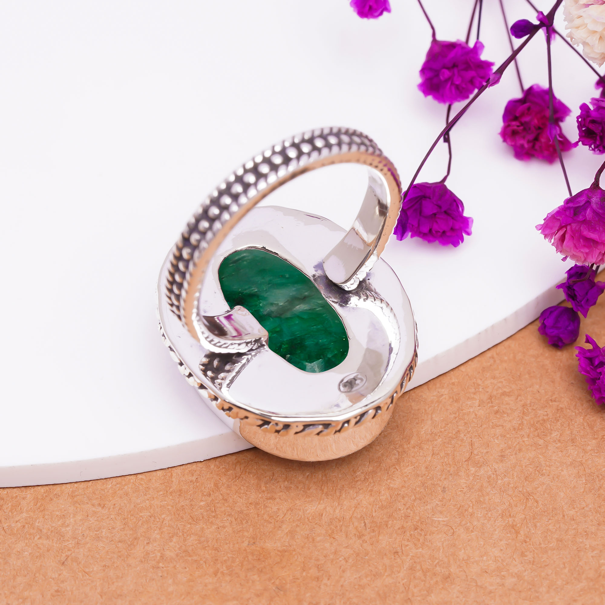 Emerlad - Dyed Quartz Gemstone 925 Sterling Silver Ring