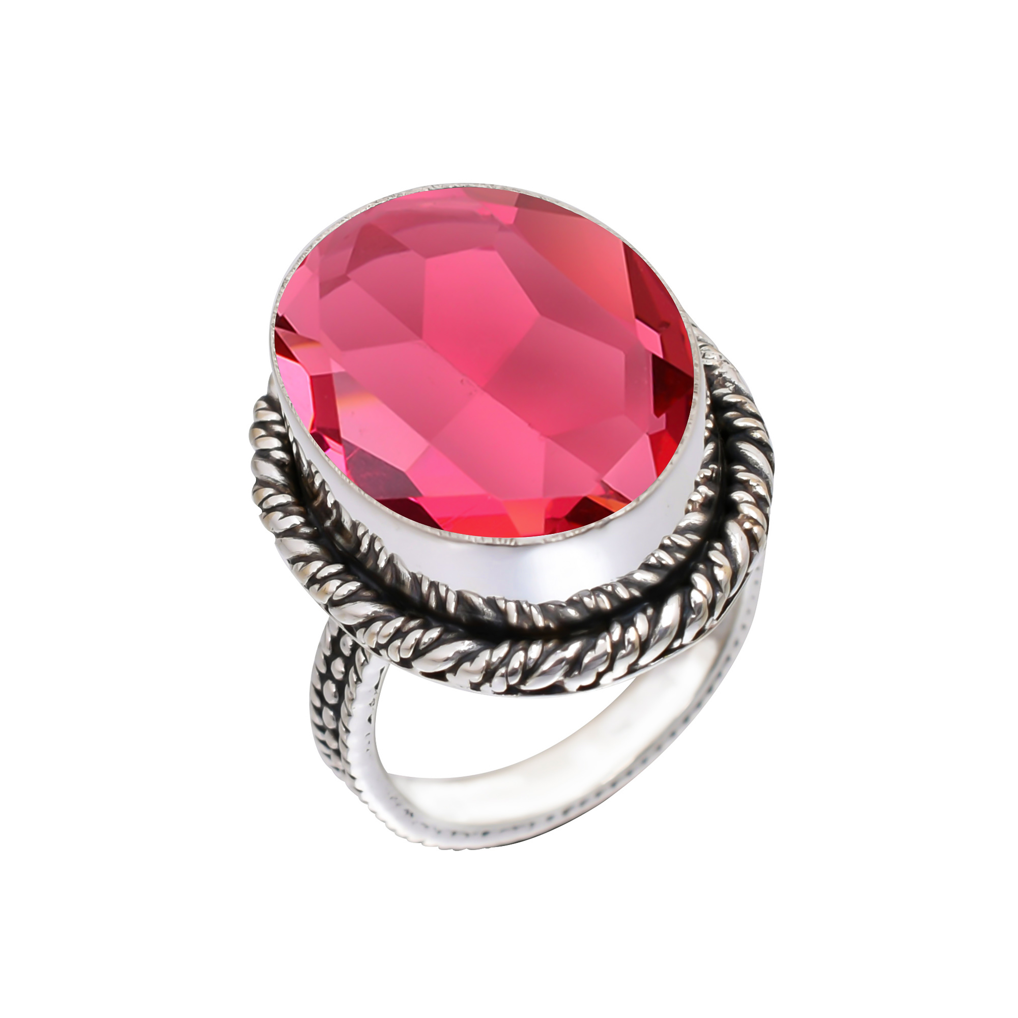 Pink Rubellite Tourmaline - Simulated Gemstone 925 Sterling Silver Ring