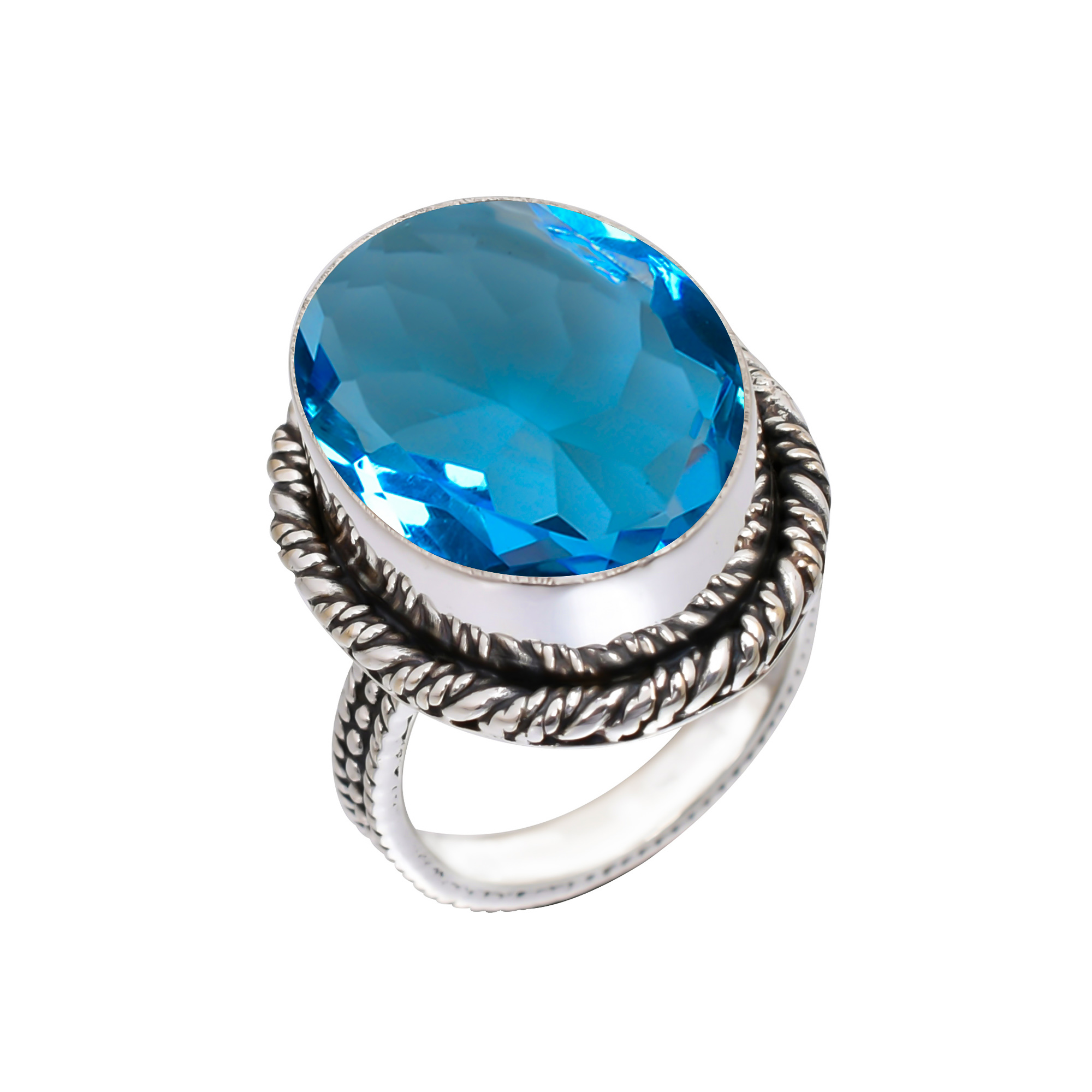 Blue Topaz - Simulated Gemstone 925 Sterling Silver Ring