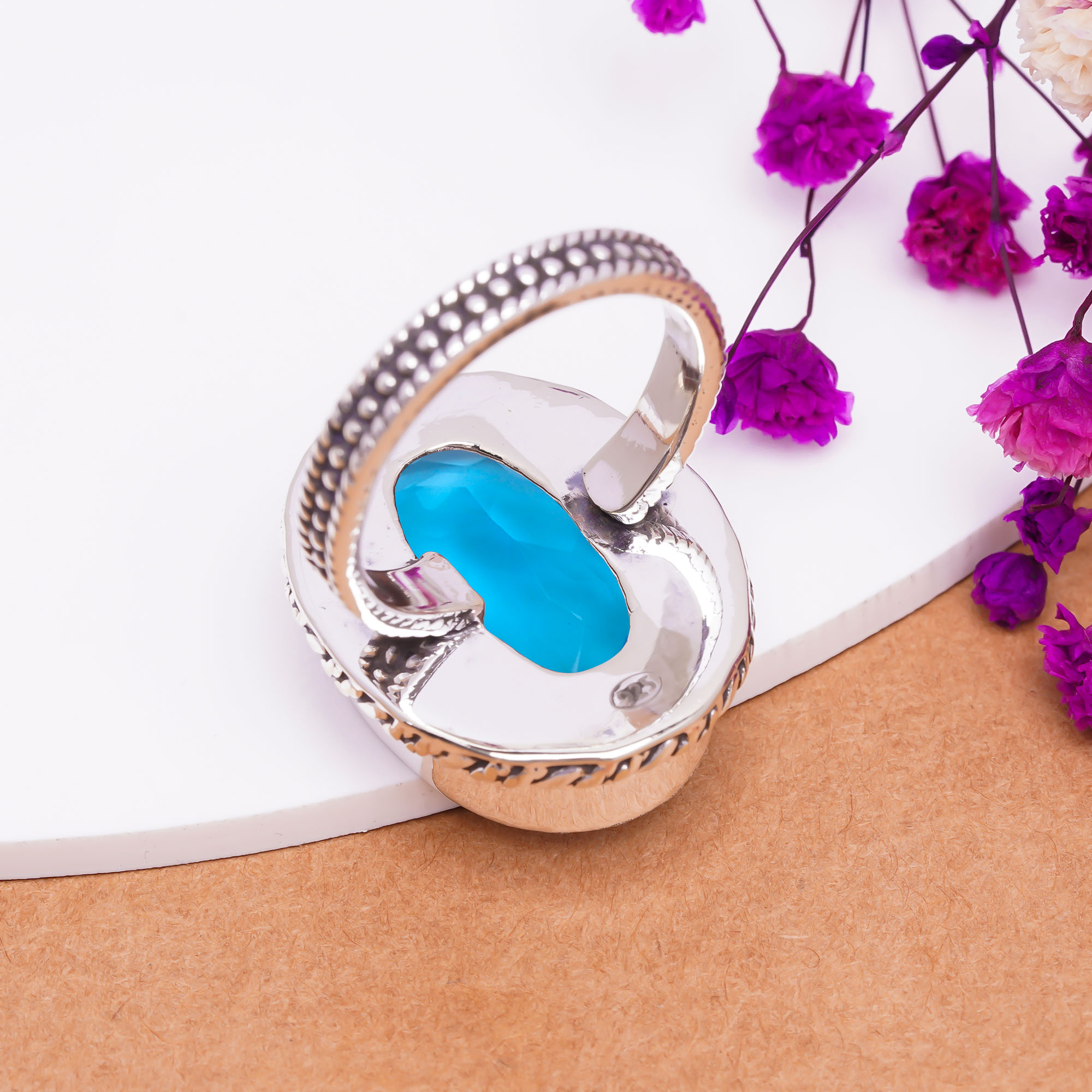 Blue Topaz - Simulated Gemstone 925 Sterling Silver Ring