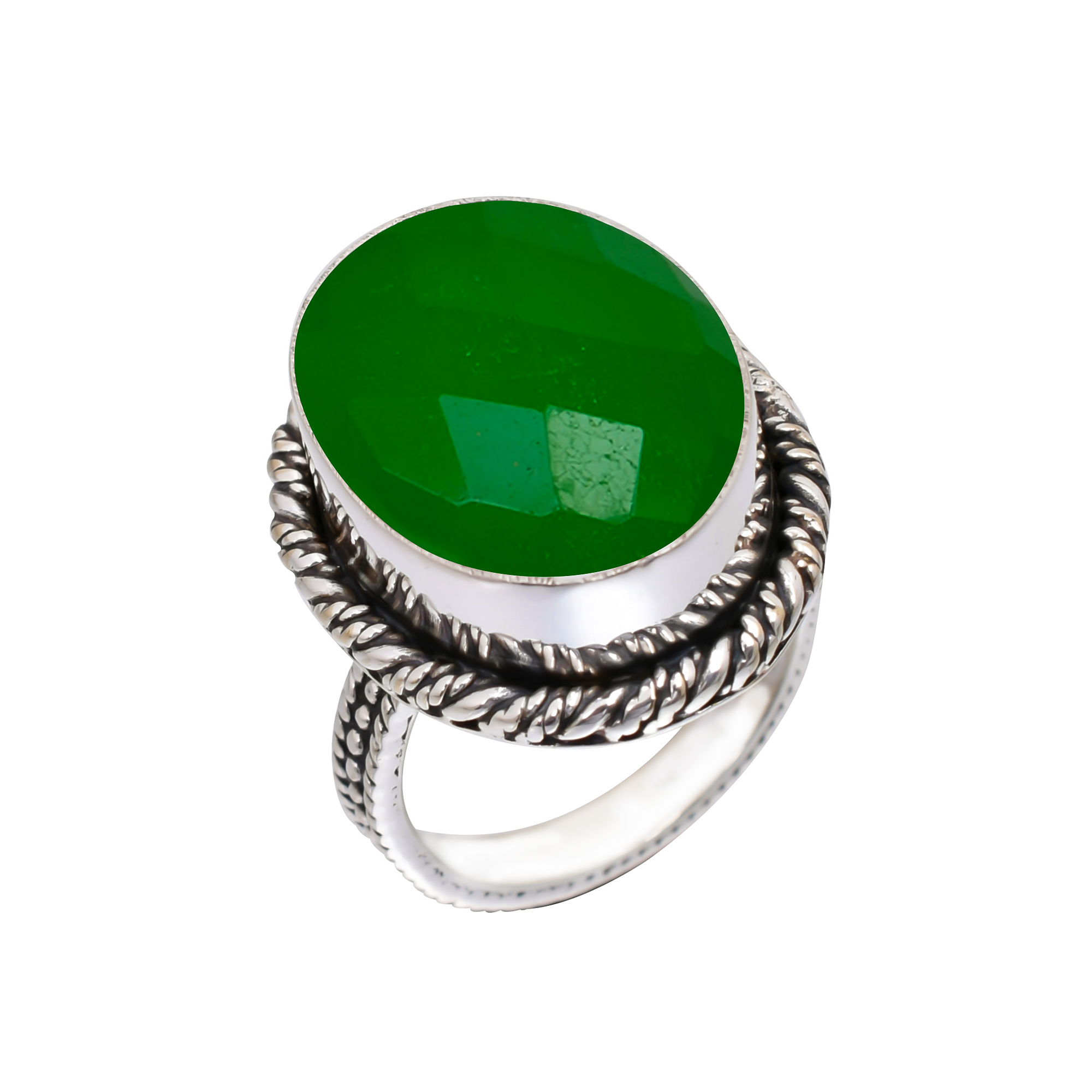 Emerald Simulated Gemstone 925 Sterling Silver Ring