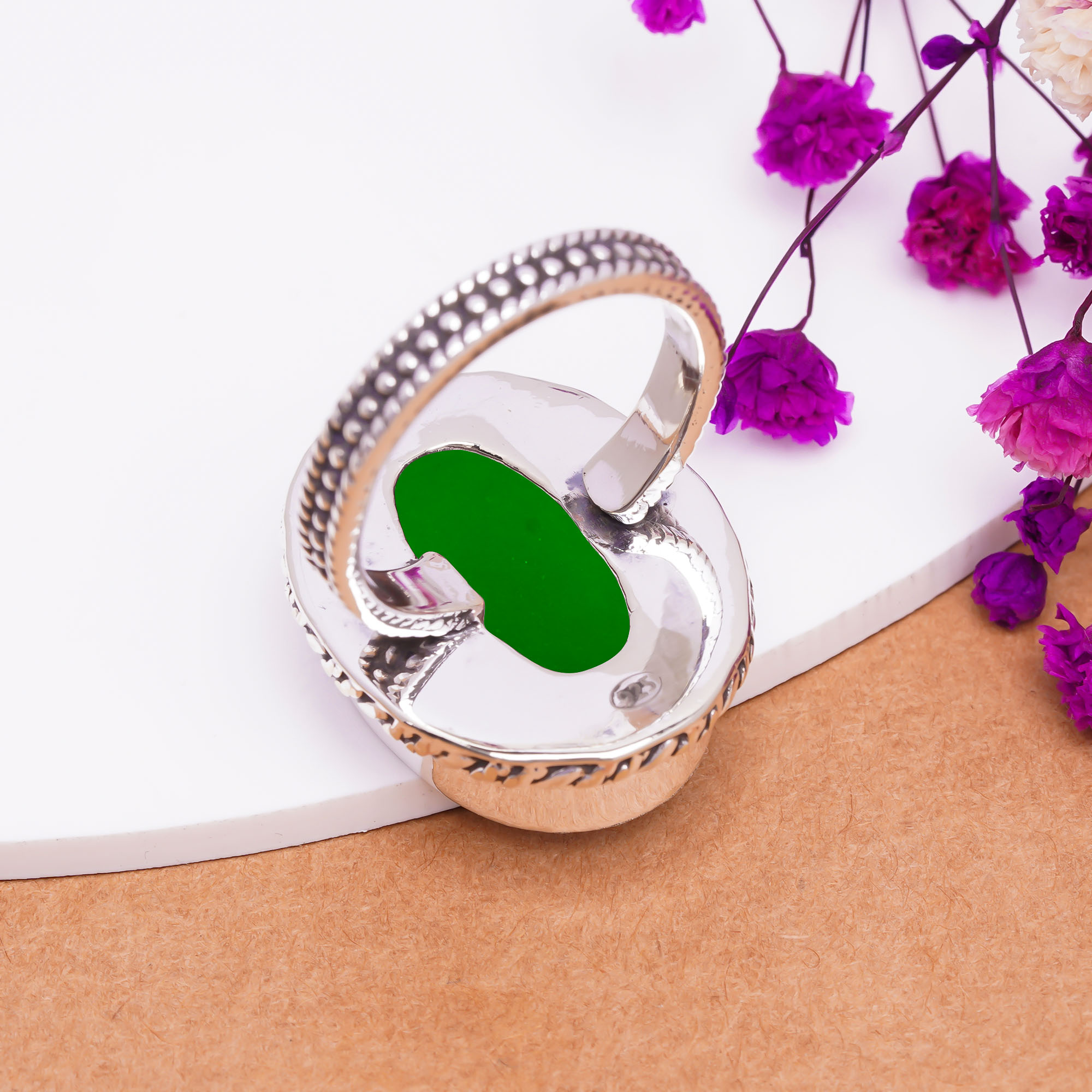 Emerald Simulated Gemstone 925 Sterling Silver Ring