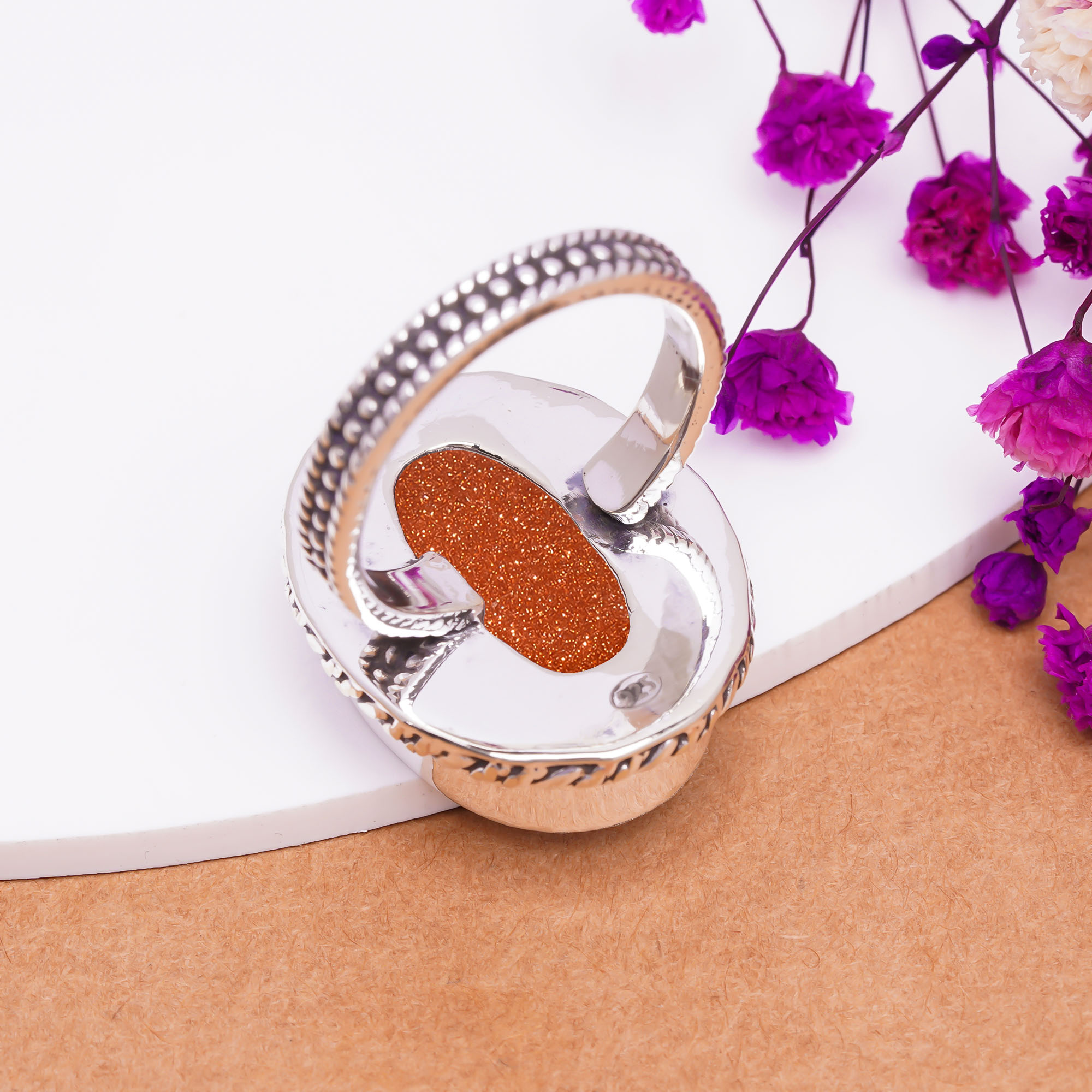 Golden Sunstone - Simulated Gemstone 925 Sterling Silver Ring