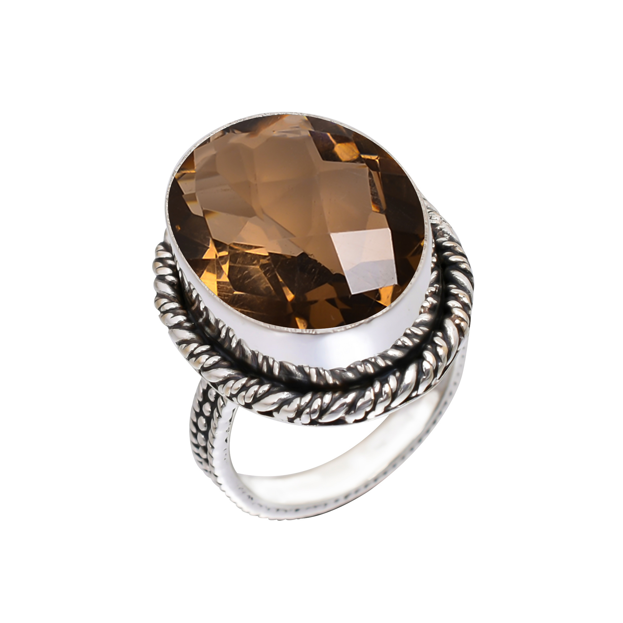 Smokey - Simulated Gemstone 925 Sterling Silver Ring